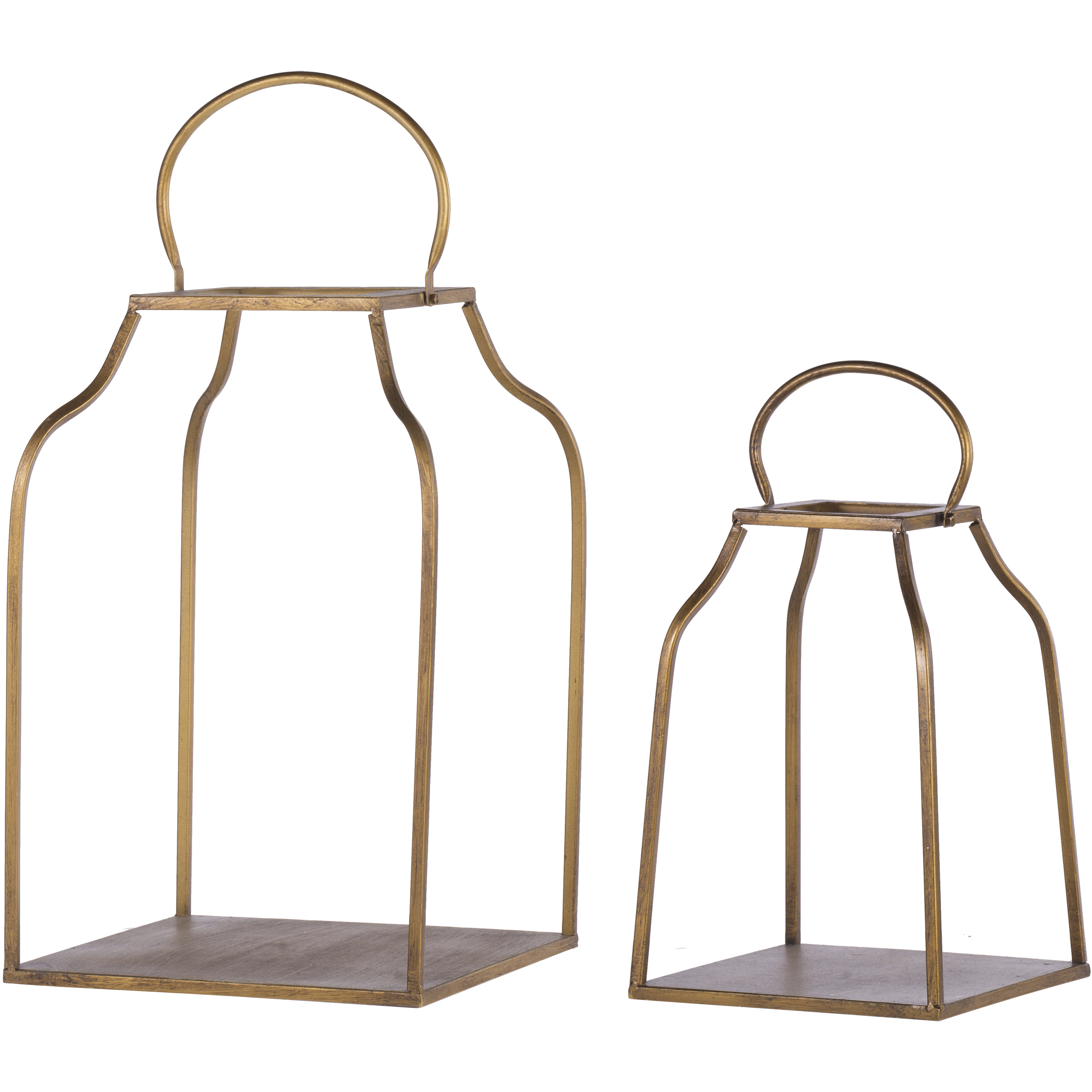 King 13 inch Antique Gold Lantern, Set of 2