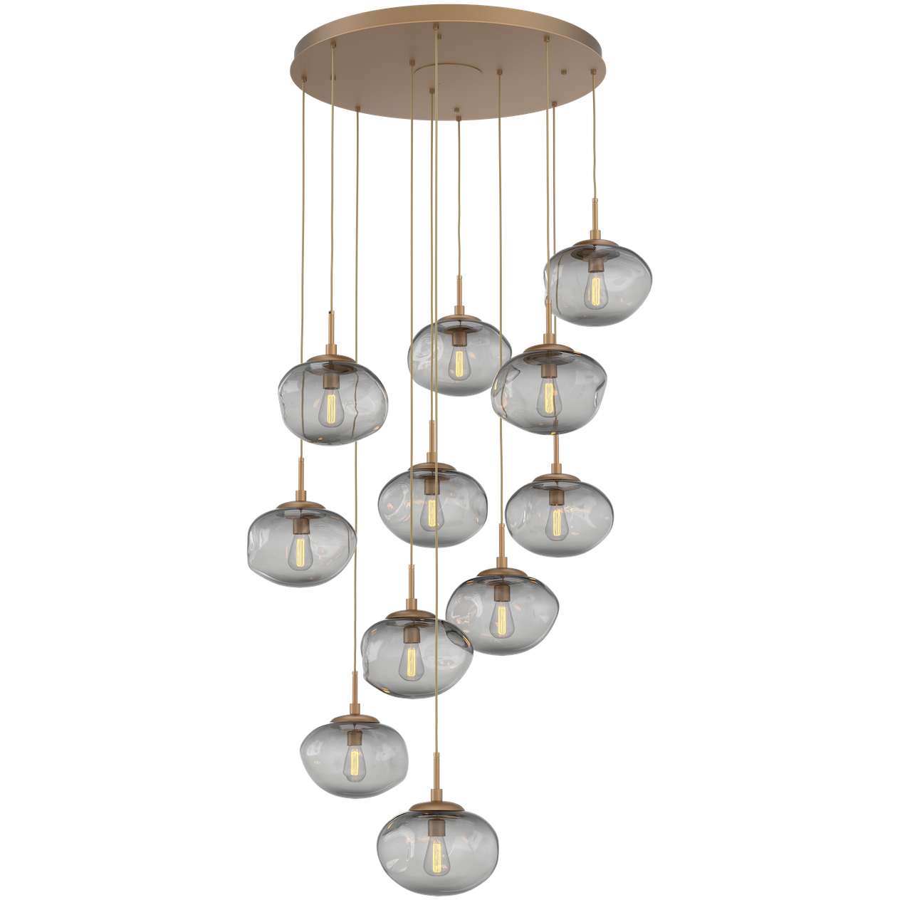 Nova Incandescent 11 Light Novel Brass Chandelier Ceiling Light, Round Multi-Pendant