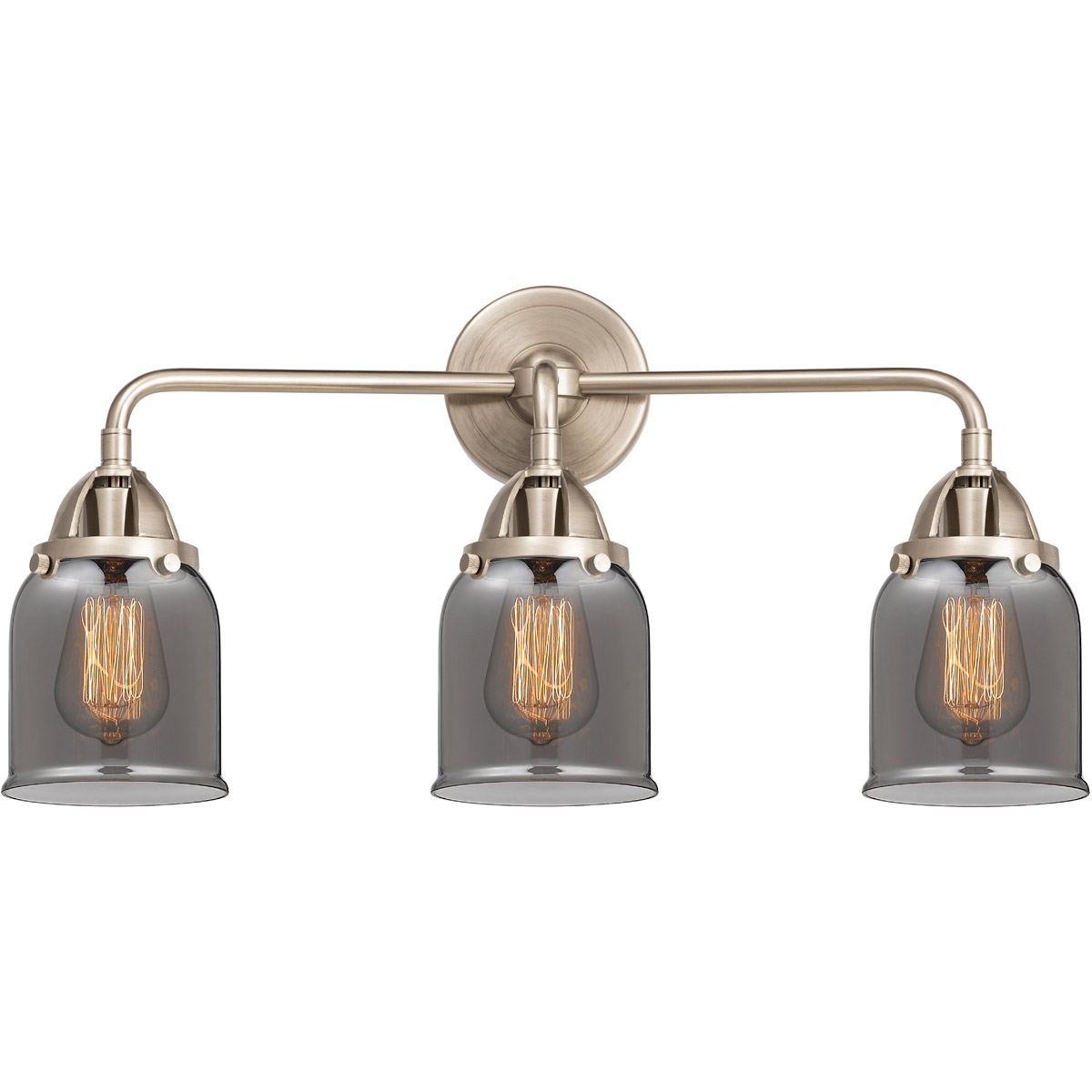 Nouveau 2 Small Bell 3 Light 23 inch Black Antique Brass Bath Vanity Light Wall Light in Plated Smoke Glass