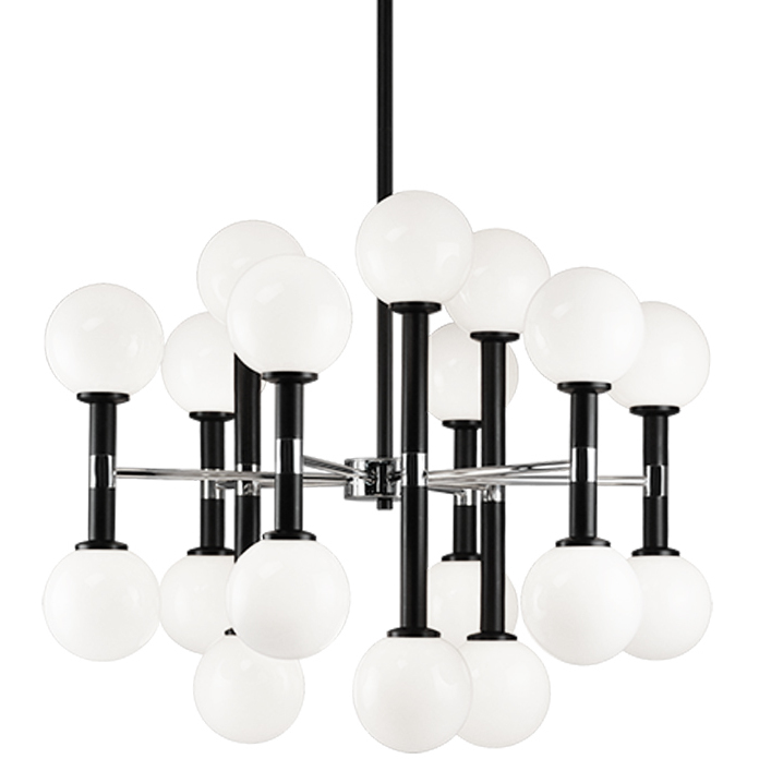Stellar 18 Light 25.63 inch Black Chandelier Ceiling Light in Black and Opal Glass