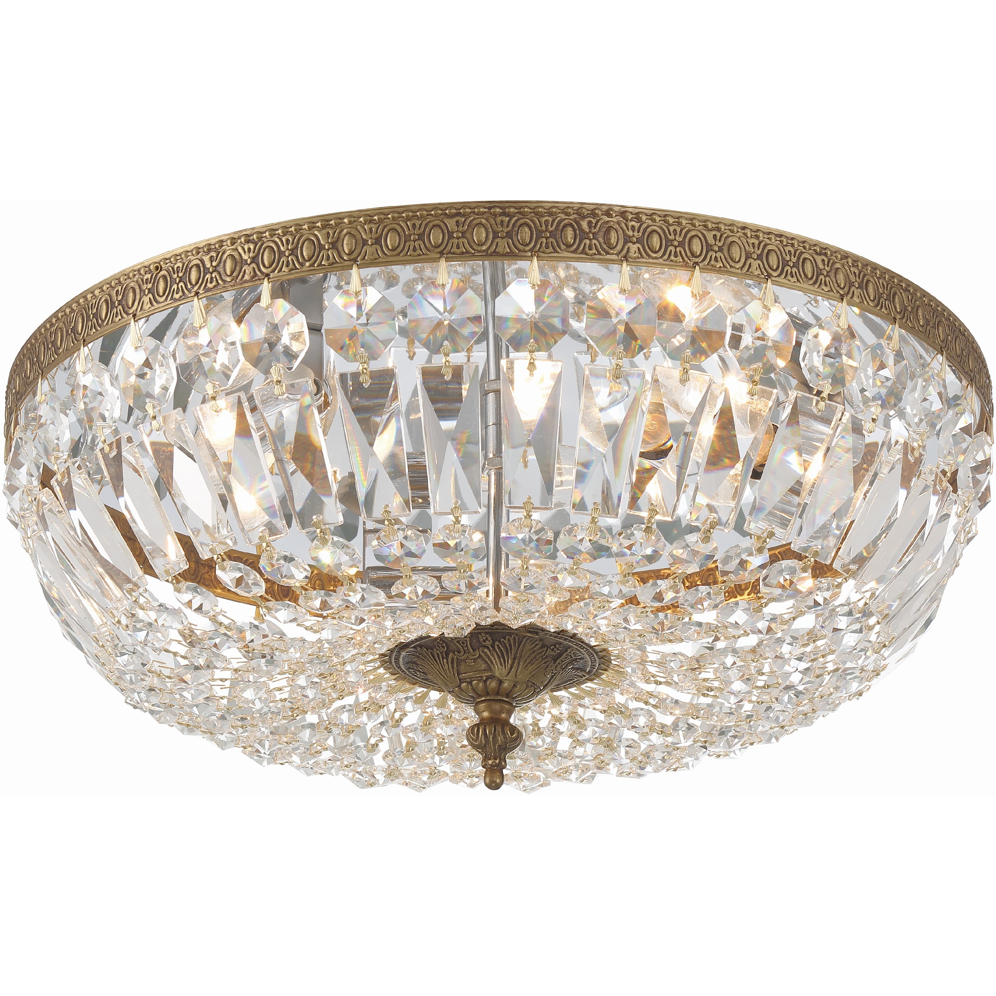 Waltham 3 Light 16 inch Olde Brass Flush Ceiling Light in Clear Hand Cut