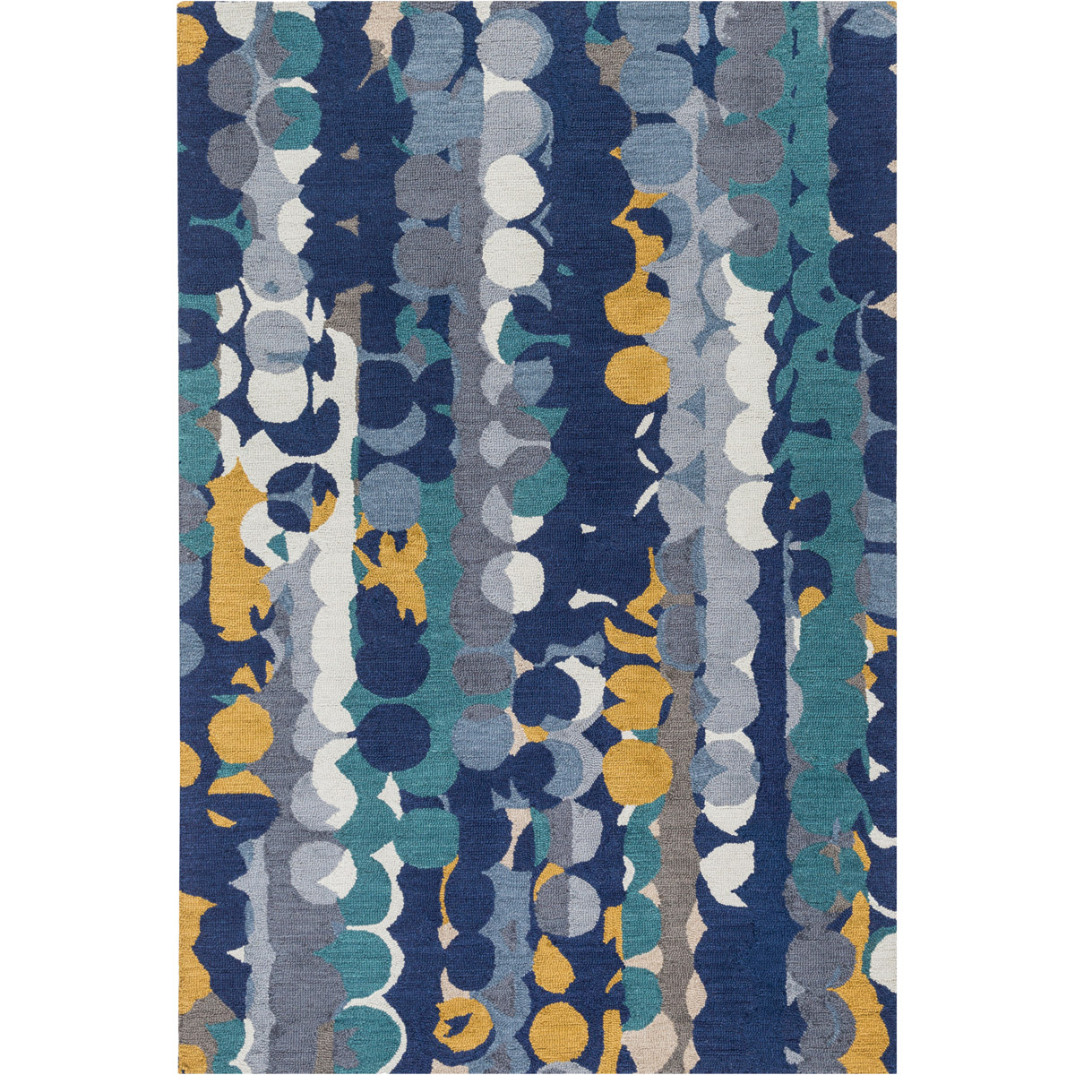 Inman 90 X 60 inch Dark Blue/Denim/Teal/Medium Gray/Pale Blue/Mustard Rugs, Wool