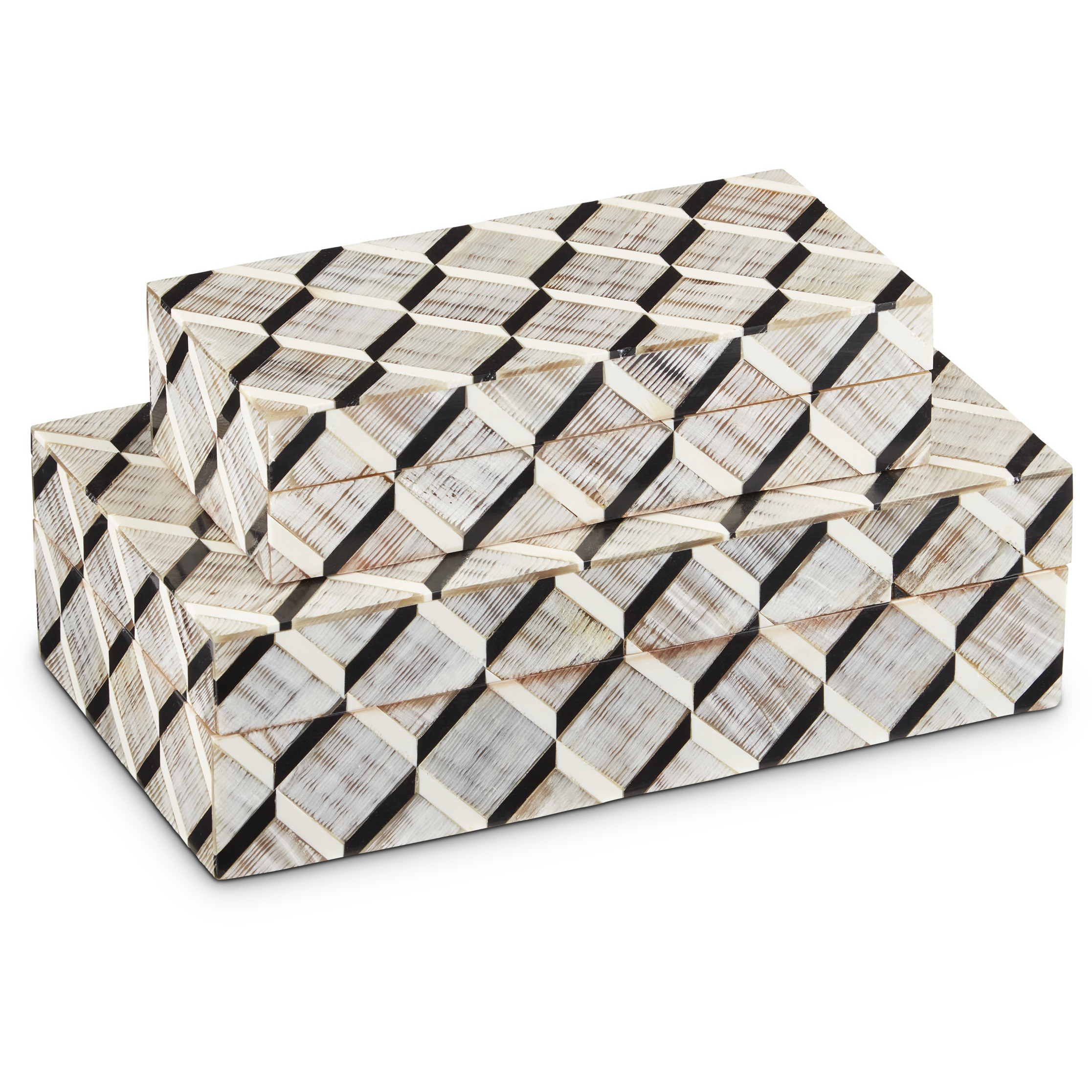 Derian 8 inch Black and White and Natural Boxes, Set of 2