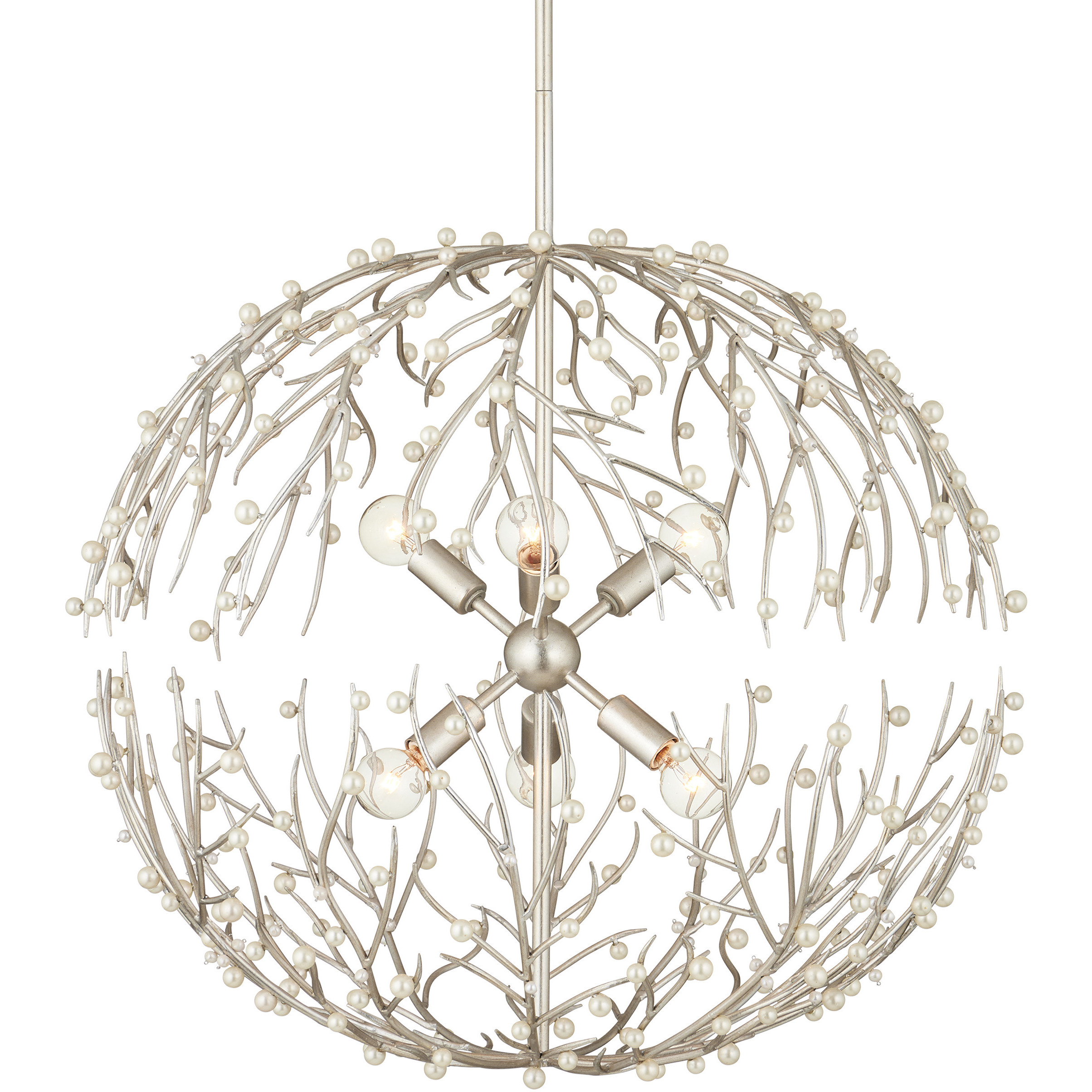 Shinju 6 Light 25.5 inch Contemporary Silver Leaf Orb Chandelier Ceiling Light, Aviva Stanoff Collection