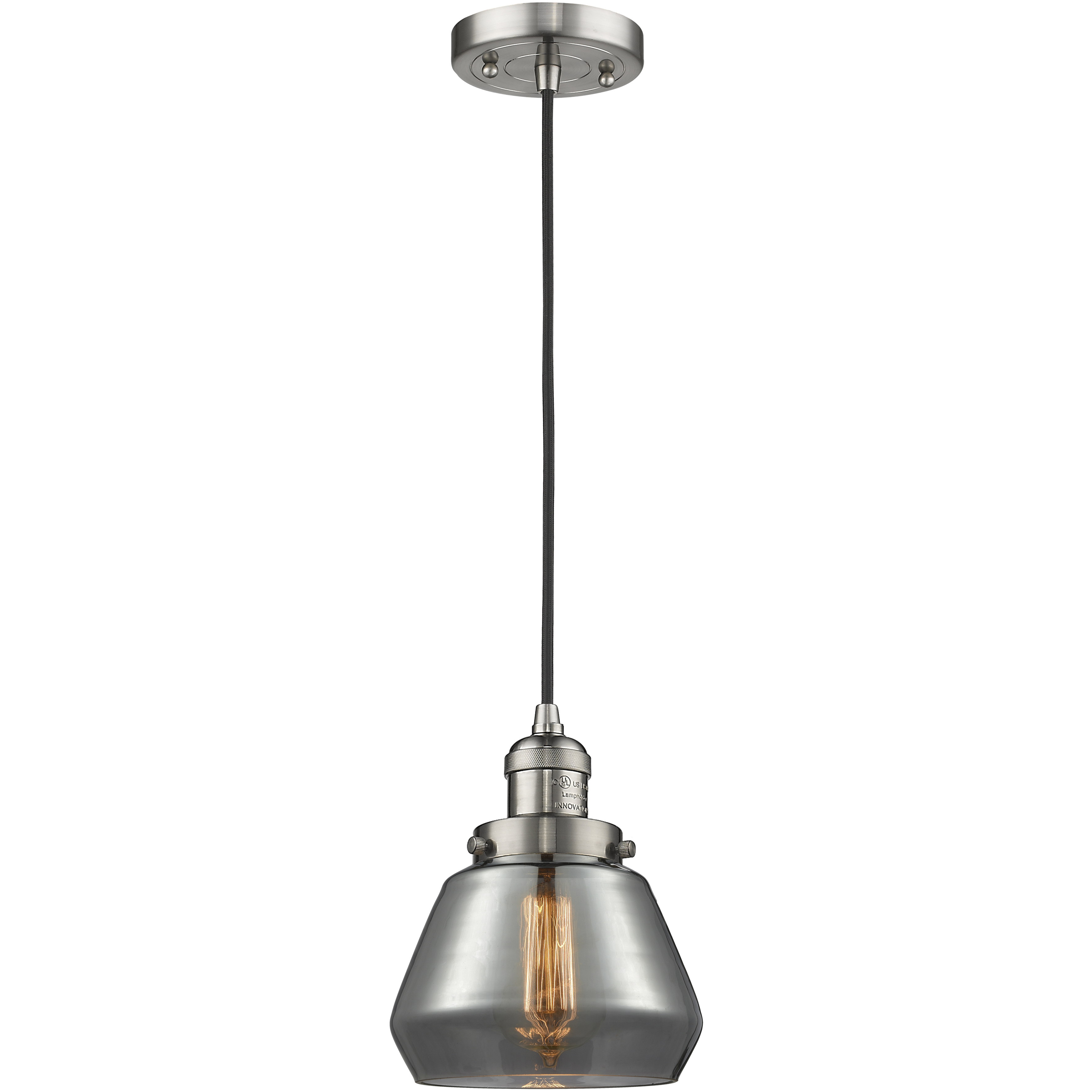 Franklin Restoration Fulton 1 Light 7 inch Brushed Satin Nickel Mini Pendant Ceiling Light in Incandescent, Plated Smoke, Franklin Restoration