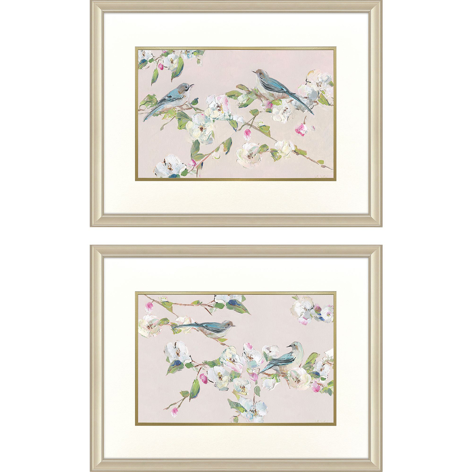 Birds on Branches Blue and Green and Pink Framed Art, Propac