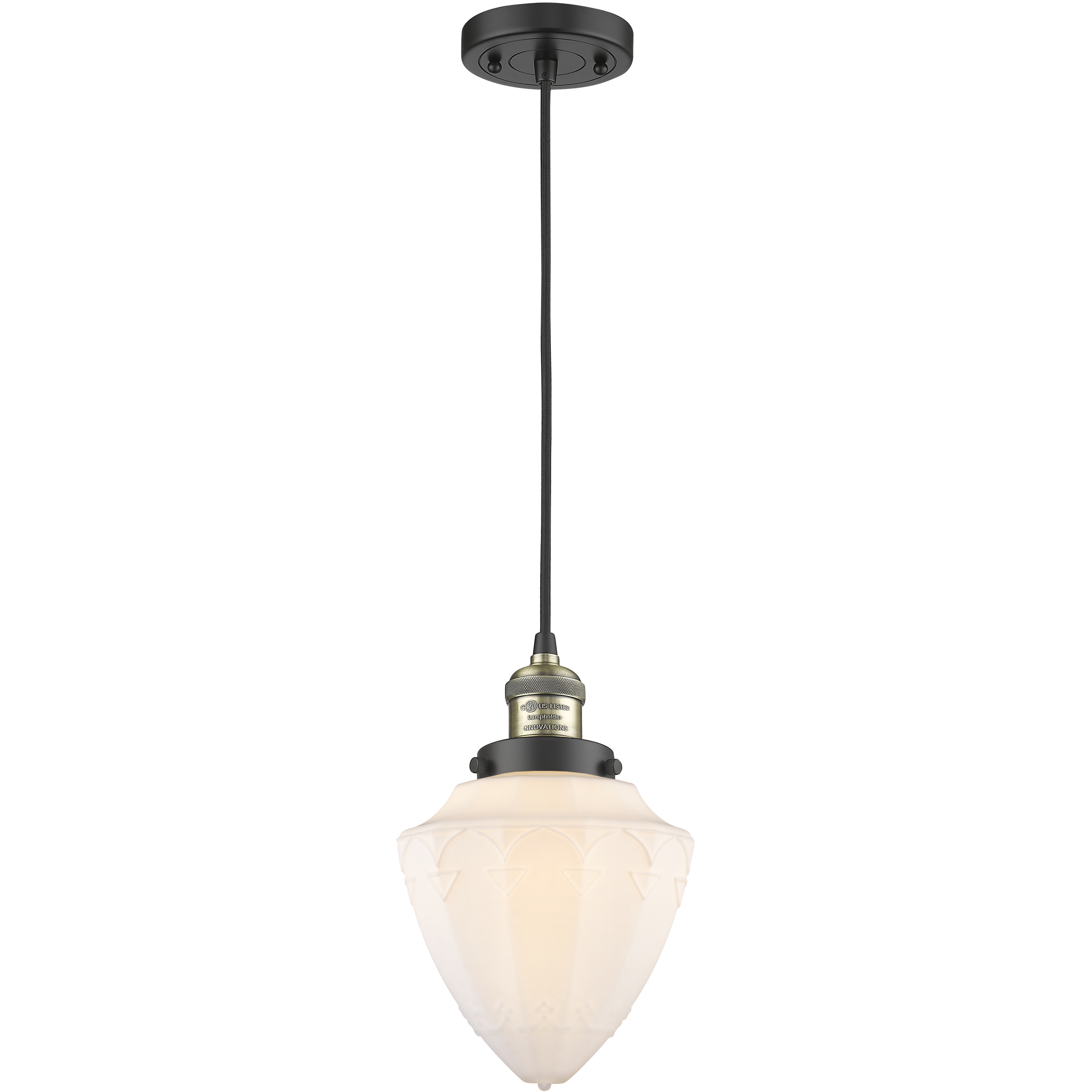 Franklin Restoration Bullet 1 Light 7 inch Black Antique Brass Mini Pendant Ceiling Light in Incandescent, Matte White
