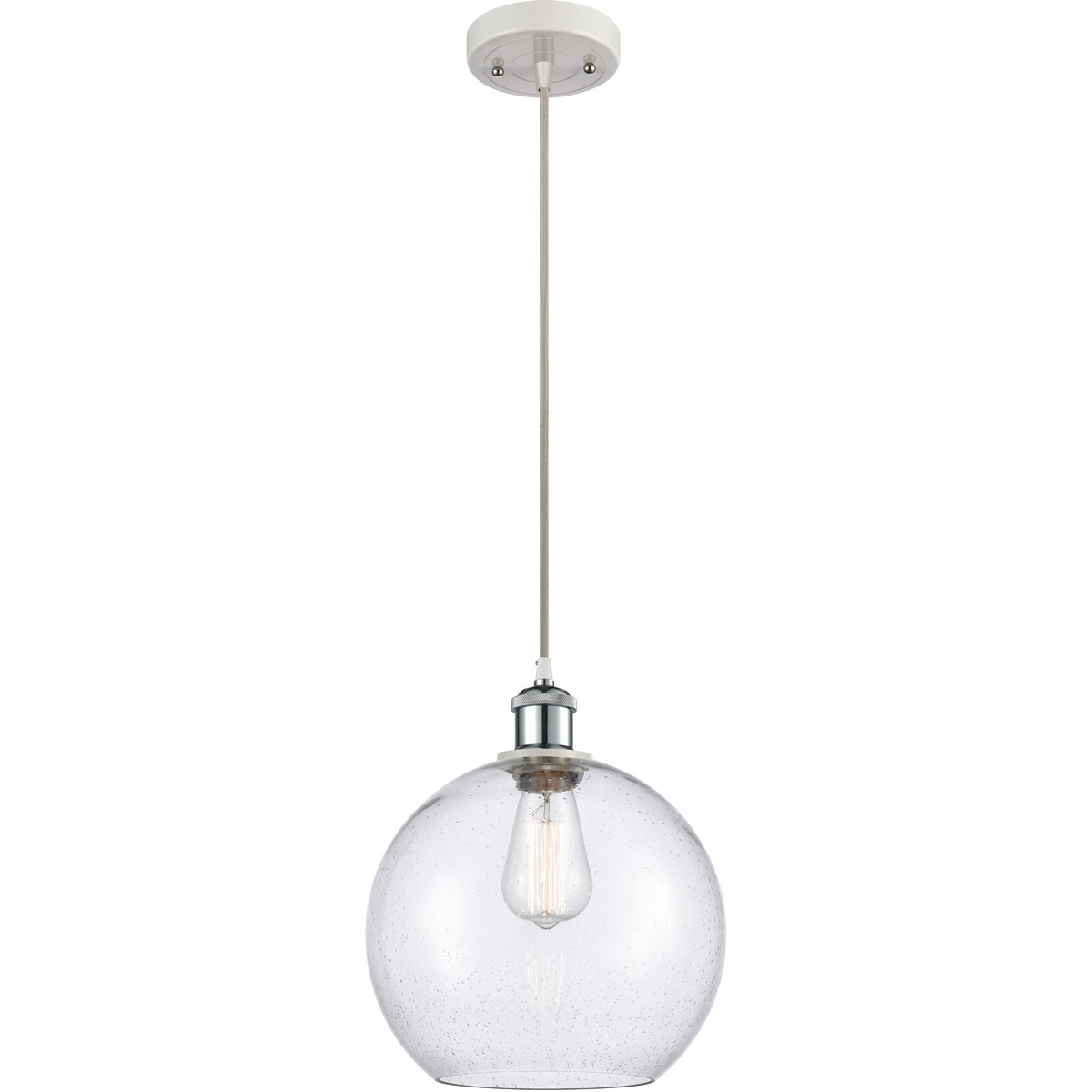 Ballston Large Athens 1 Light 10 inch White and Polished Chrome Mini Pendant Ceiling Light in Seedy Glass, Ballston