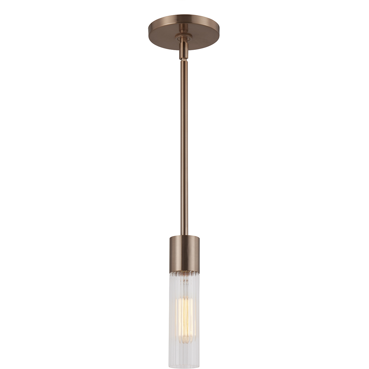 Fusion Collection - Rimini Family 1 Light 2 inch Brushed Brass and Clear Ribbed Pendant Ceiling Light, EVOLV
