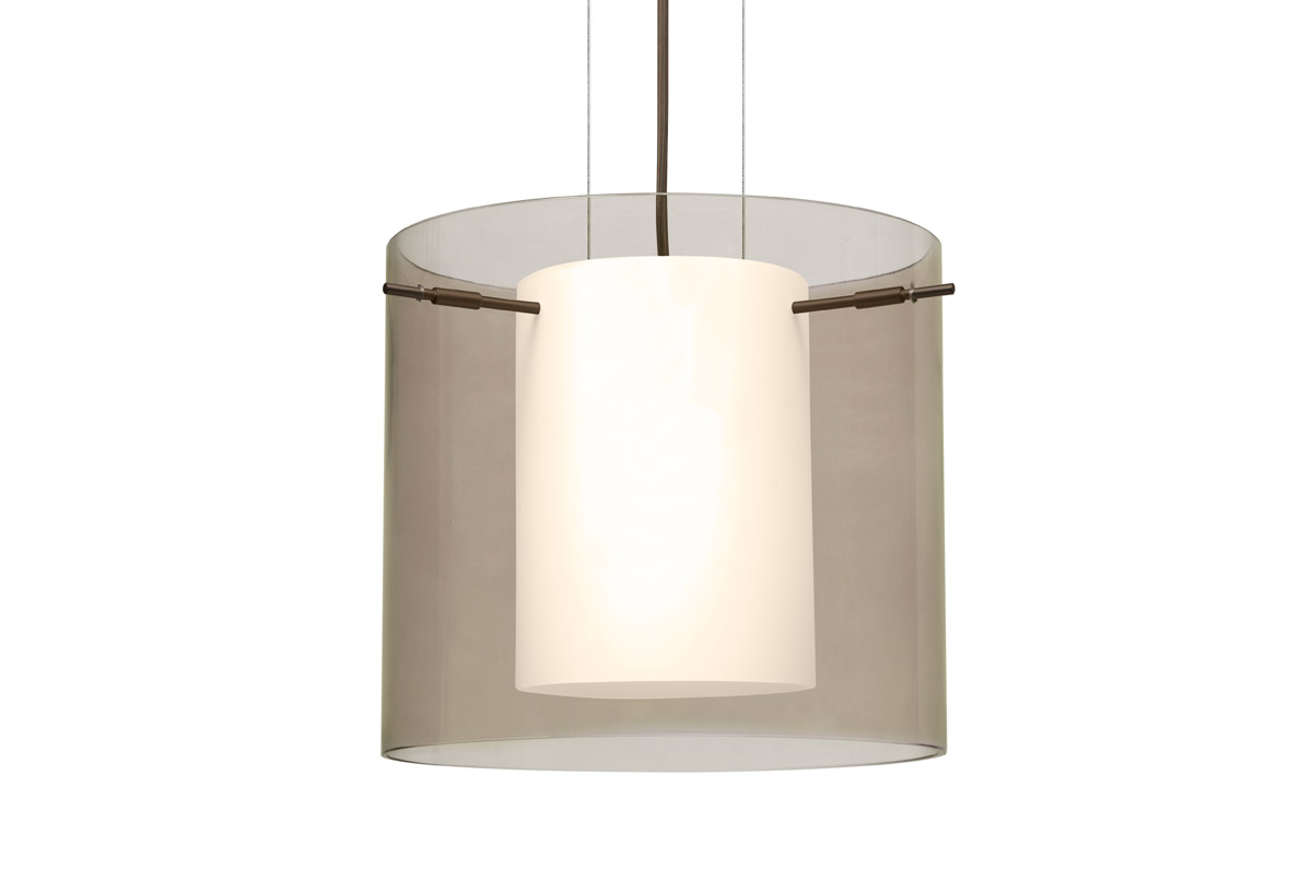 Pahu 12 1 Light Bronze Pendant Ceiling Light in Incandescent, Transparent Smoke/Opal Glass