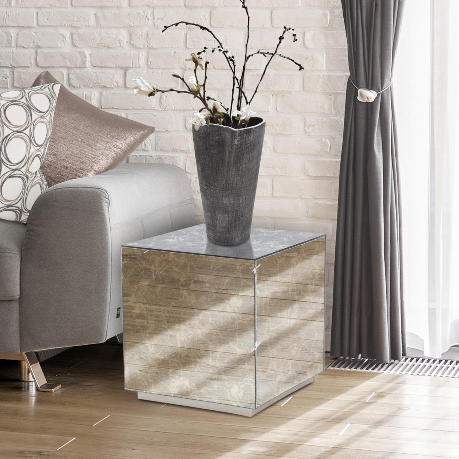 Paxton 17 X 16 inch Antiqued Marbled Glass with Antique Silver Trim Side Table