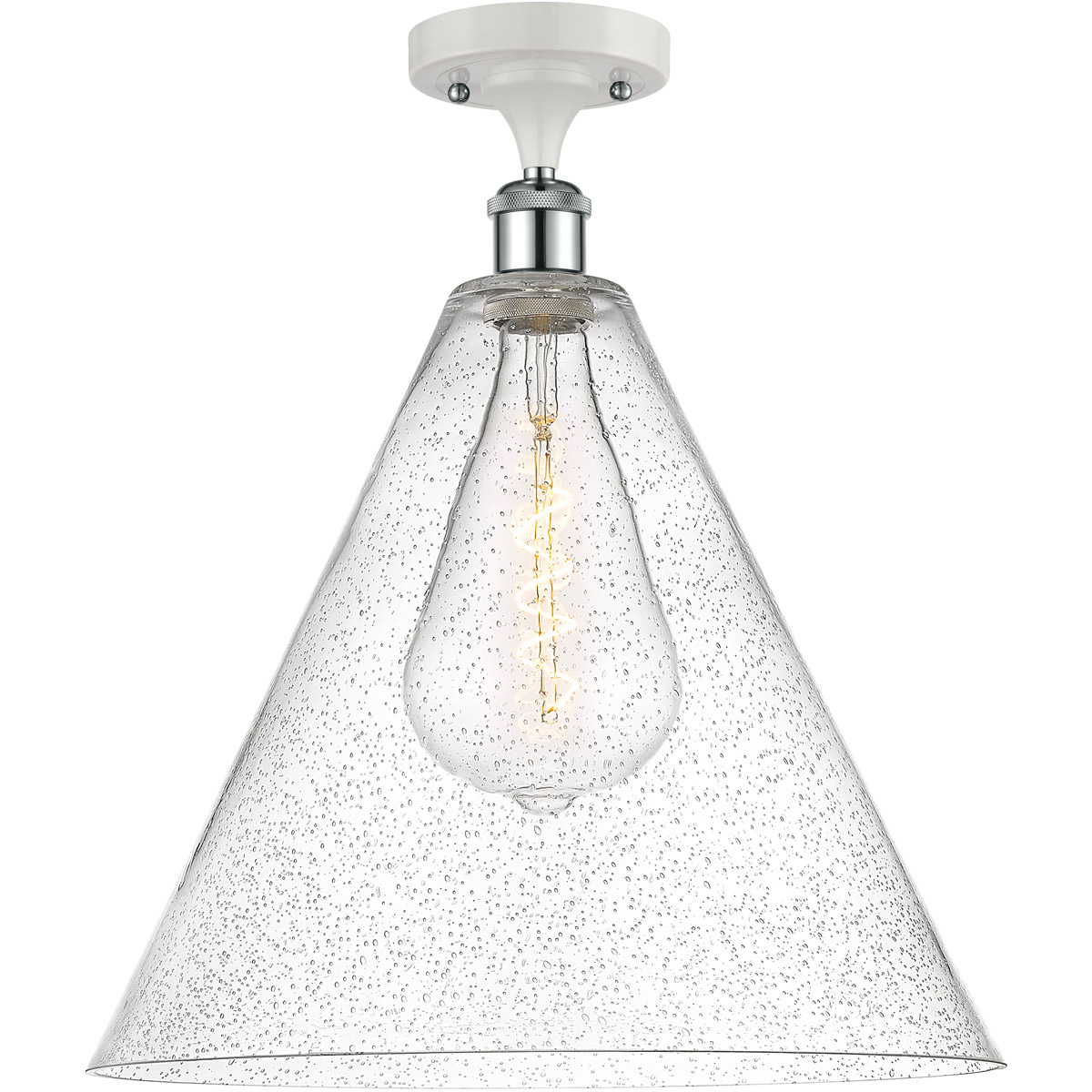Ballston Cone LED 16 inch White and Polished Chrome Semi-Flush Mount Ceiling Light in Seedy Glass