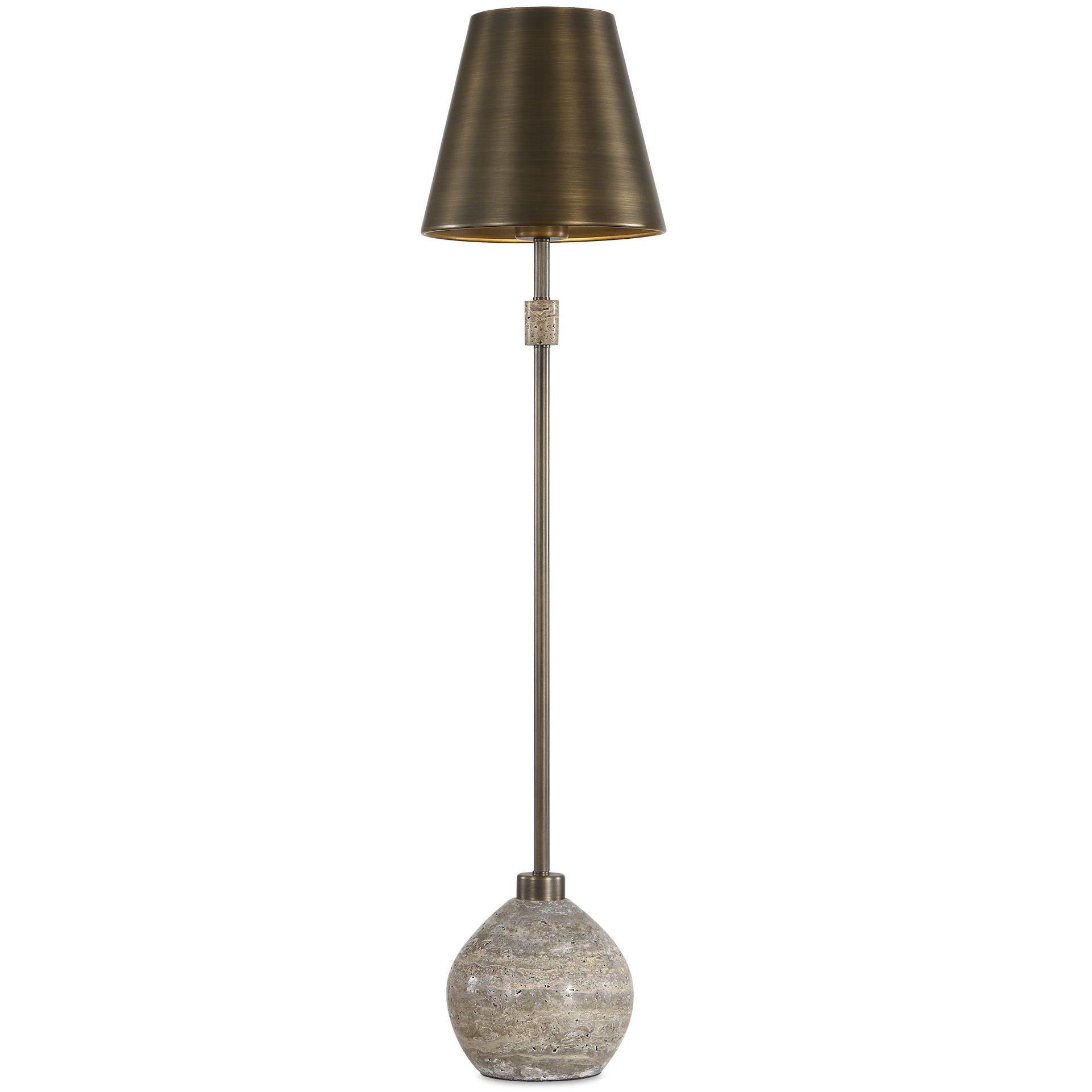Jaycee 33.75 inch 60 watt Brushed Brass and Travertine Buffet Lamp Portable Light