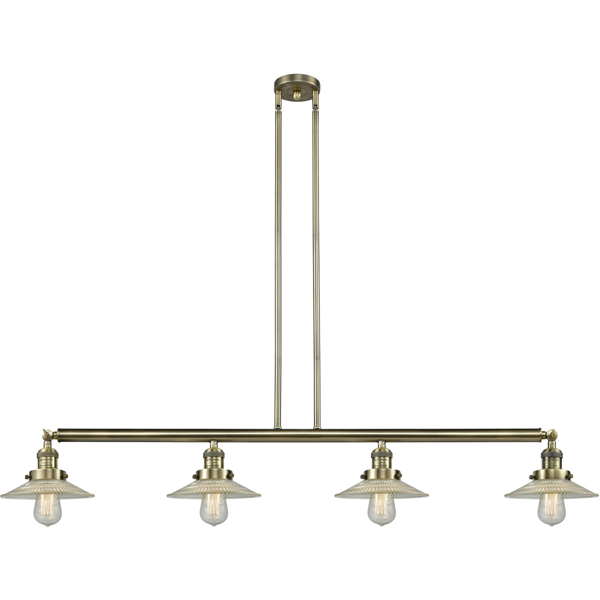 Franklin Restoration Halophane 4 Light 53.13 inch Antique Brass Island Light Ceiling Light in Clear Halophane Glass, Franklin Restoration