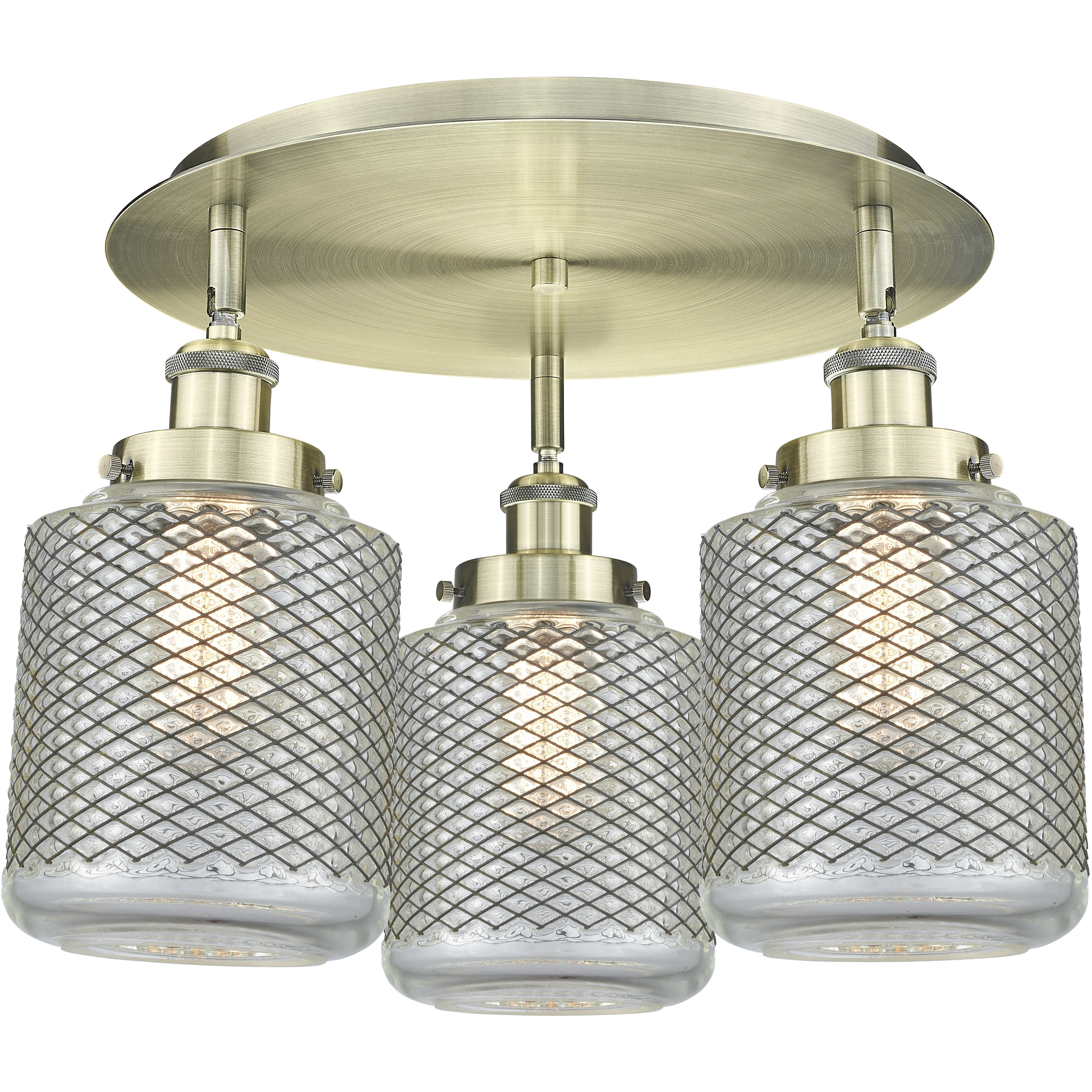 Edison 3 Light 17.75 inch Antique Brass Flush Mount Ceiling Light