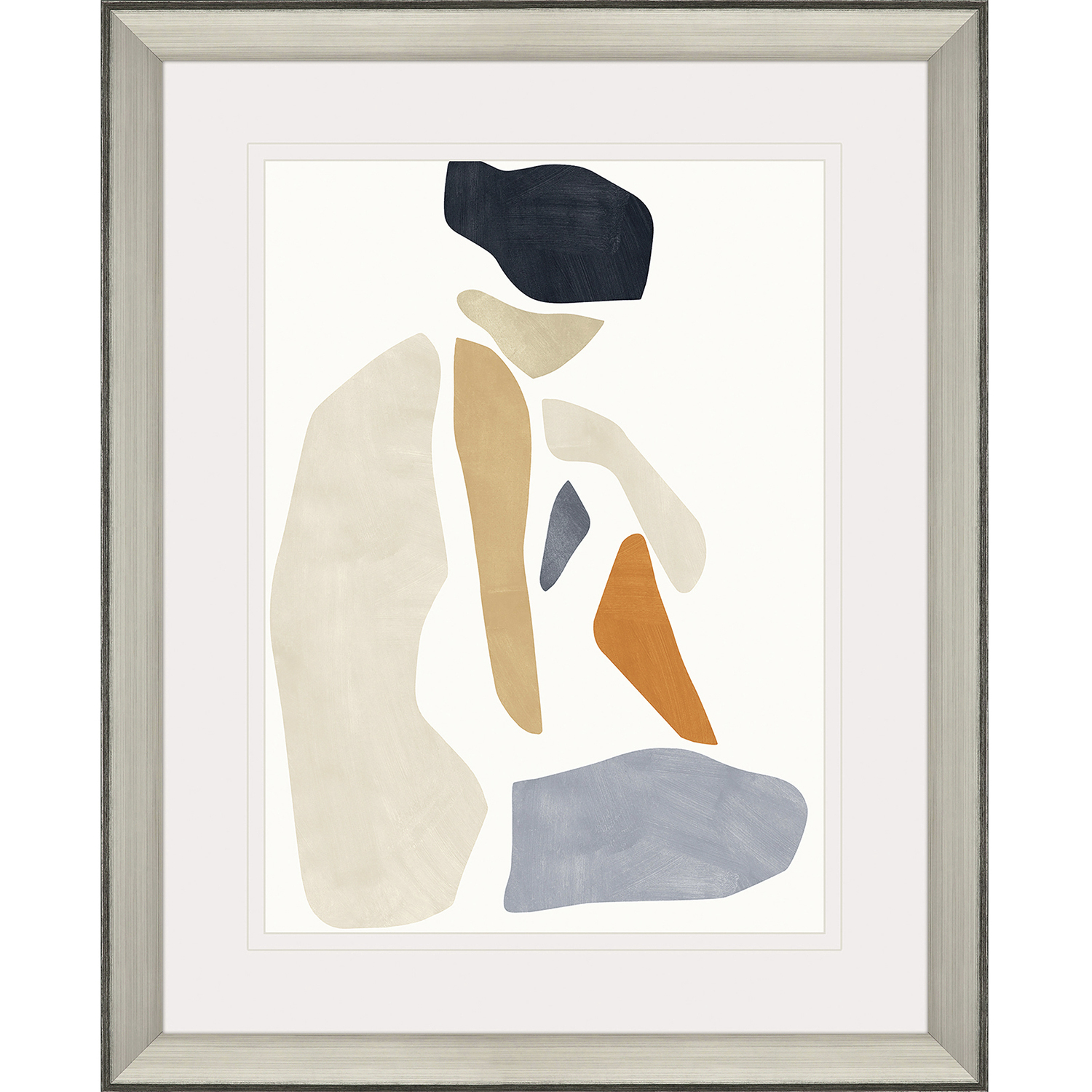 Silhouette Blocks Blue and Beige and Gray and Orange Framed Art