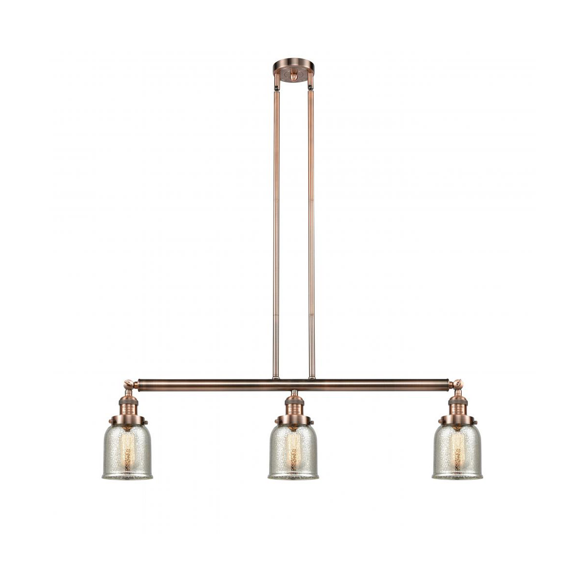Franklin Restoration Small Bell 3 Light 38 inch Antique Copper Island Light Ceiling Light in Silver Plated Mercury Glass, Franklin Restoration