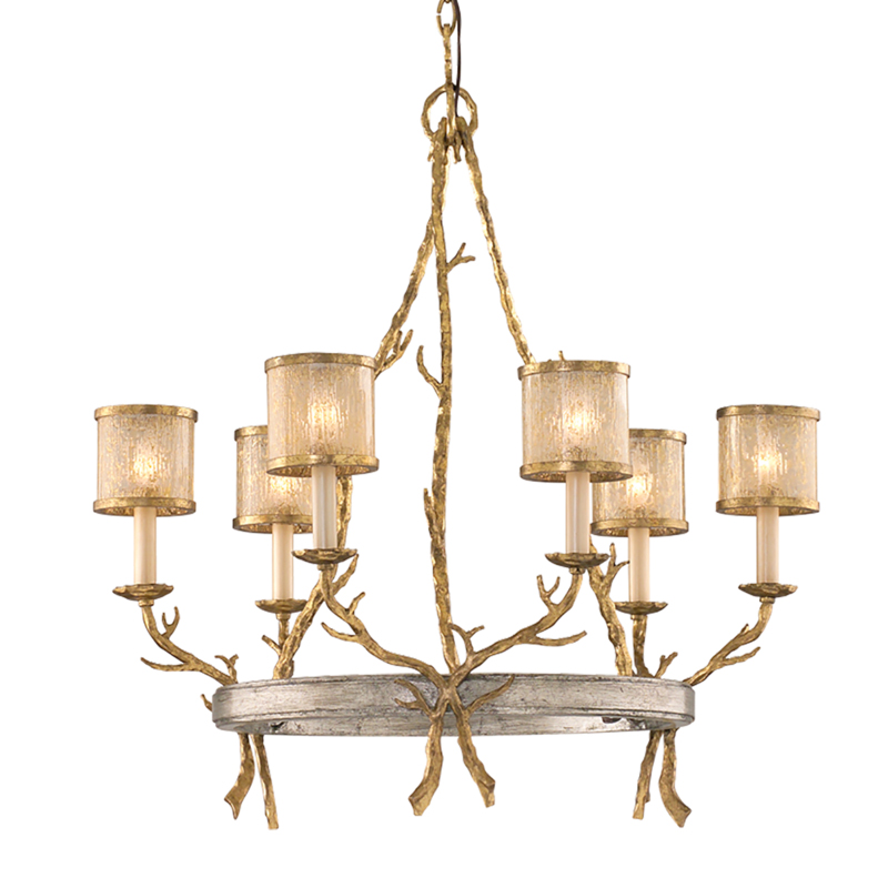 Parc Royale 6 Light 29 inch Vintage Gold Leaf Chandelier Ceiling Light