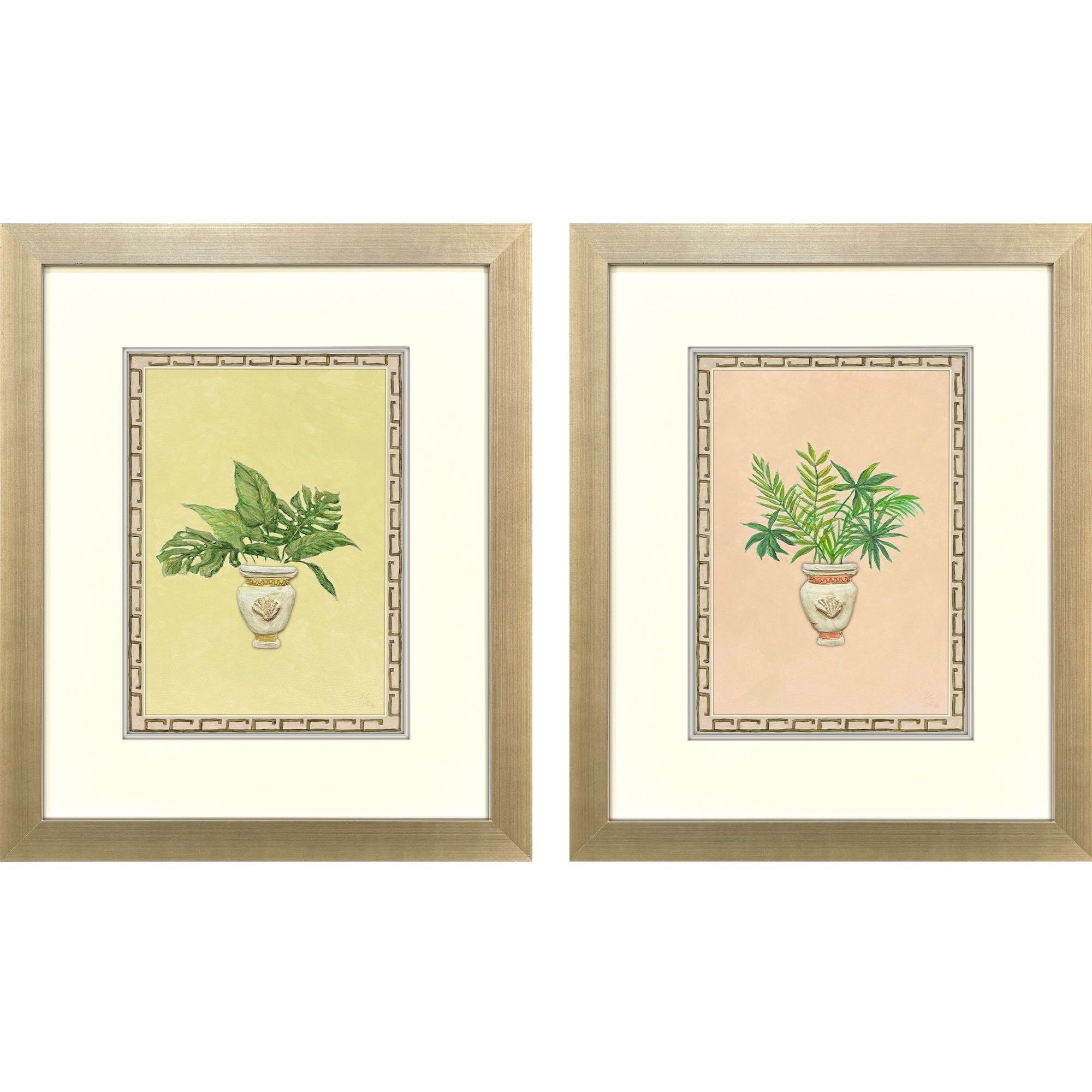 Grecian Vase Palm Green and Blue and Orange and Yellow Framed Art