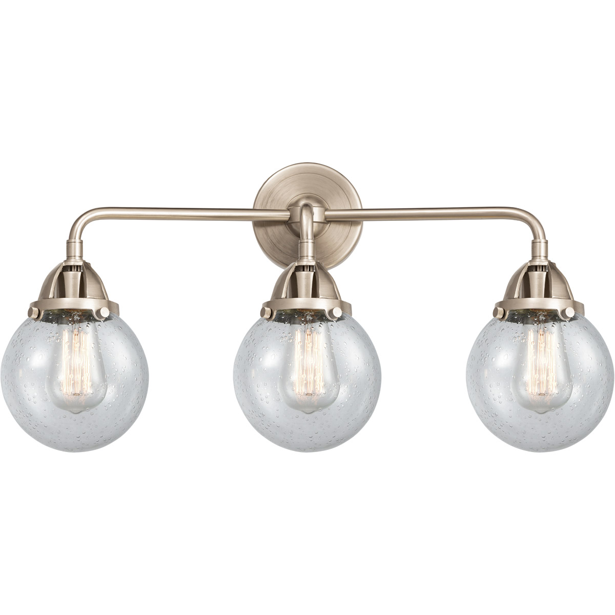 Nouveau 2 Beacon 3 Light 24 inch Black Polished Nickel Bath Vanity Light Wall Light in Seedy Glass