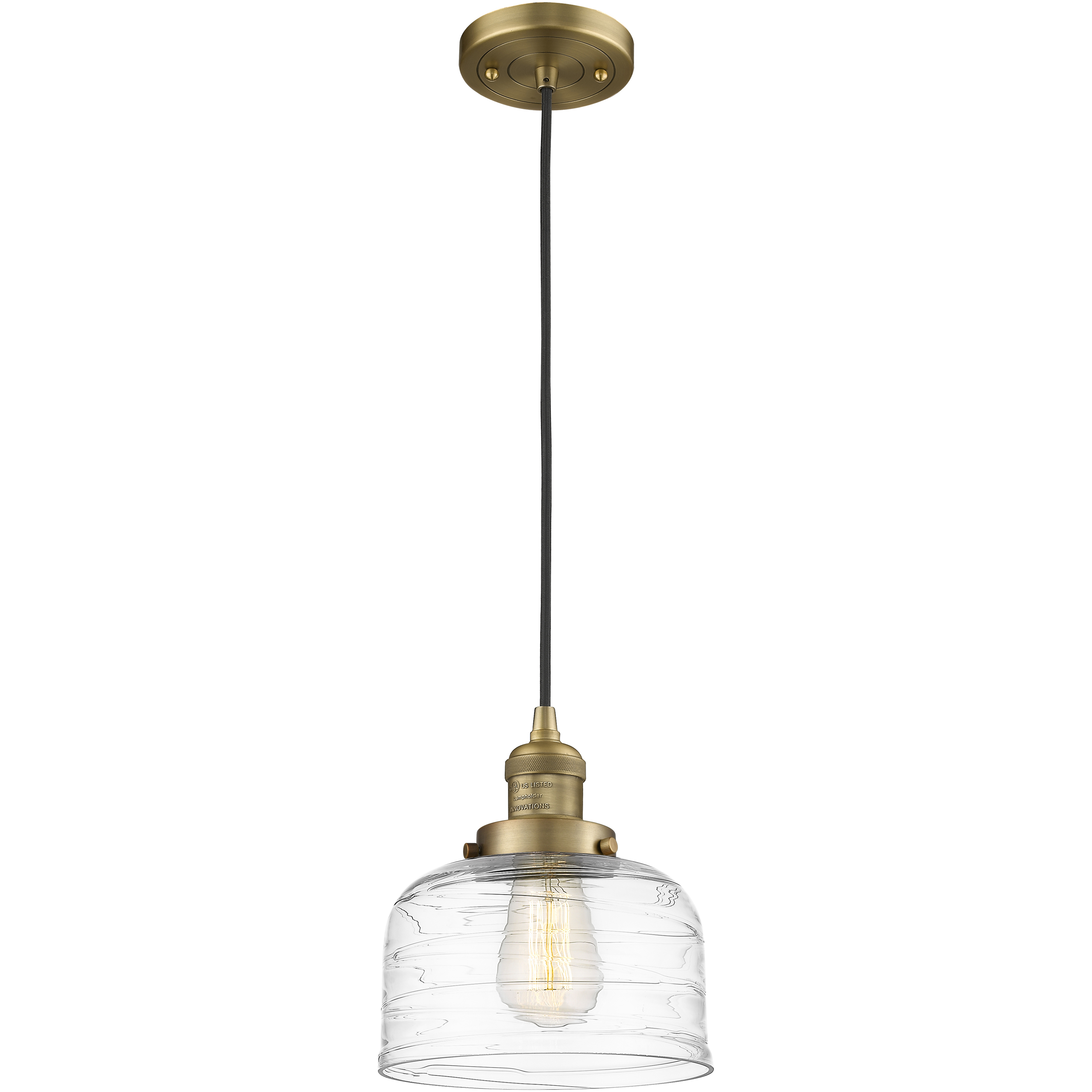 Franklin Restoration Bell 1 Light 8 inch Brushed Brass Mini Pendant Ceiling Light in Incandescent, Clear Deco Swirl