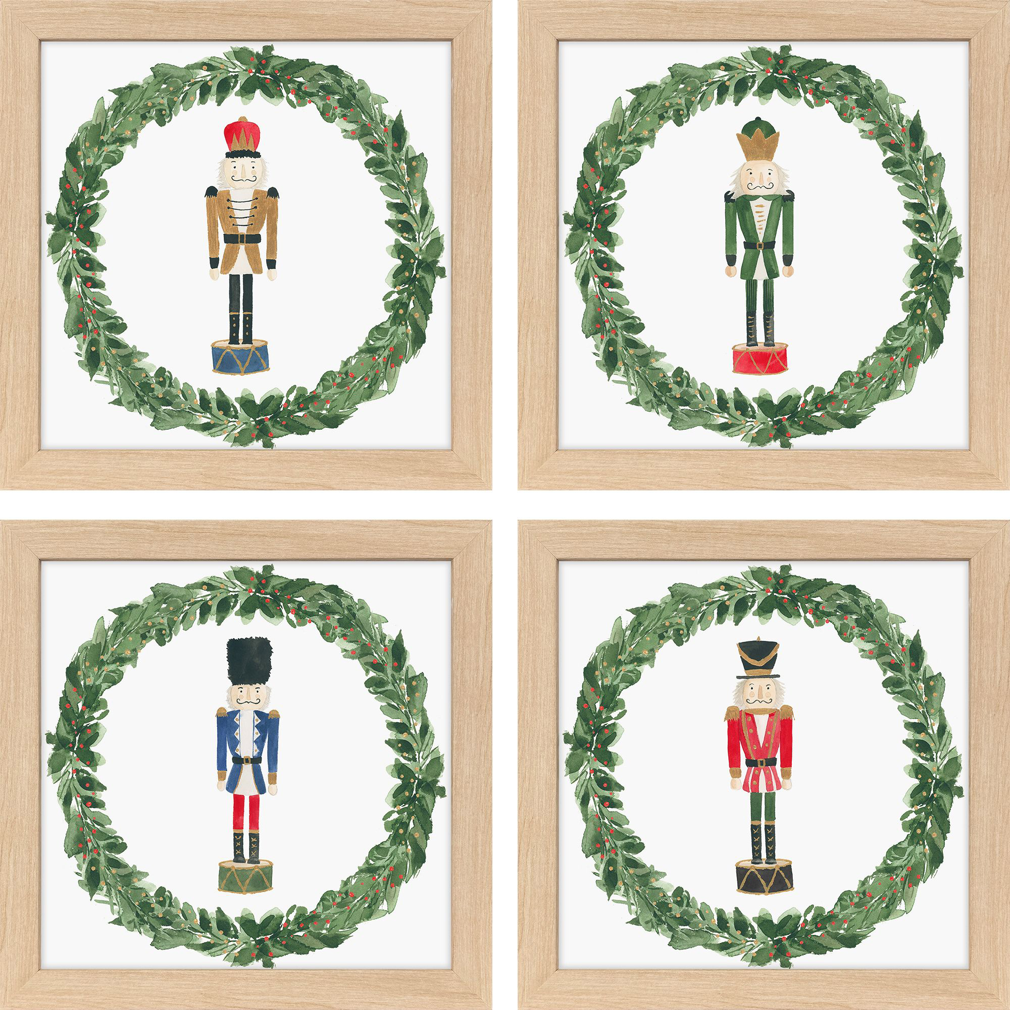 Nutcracker Wreath Green and Multi and Red and White Framed Art, Propac