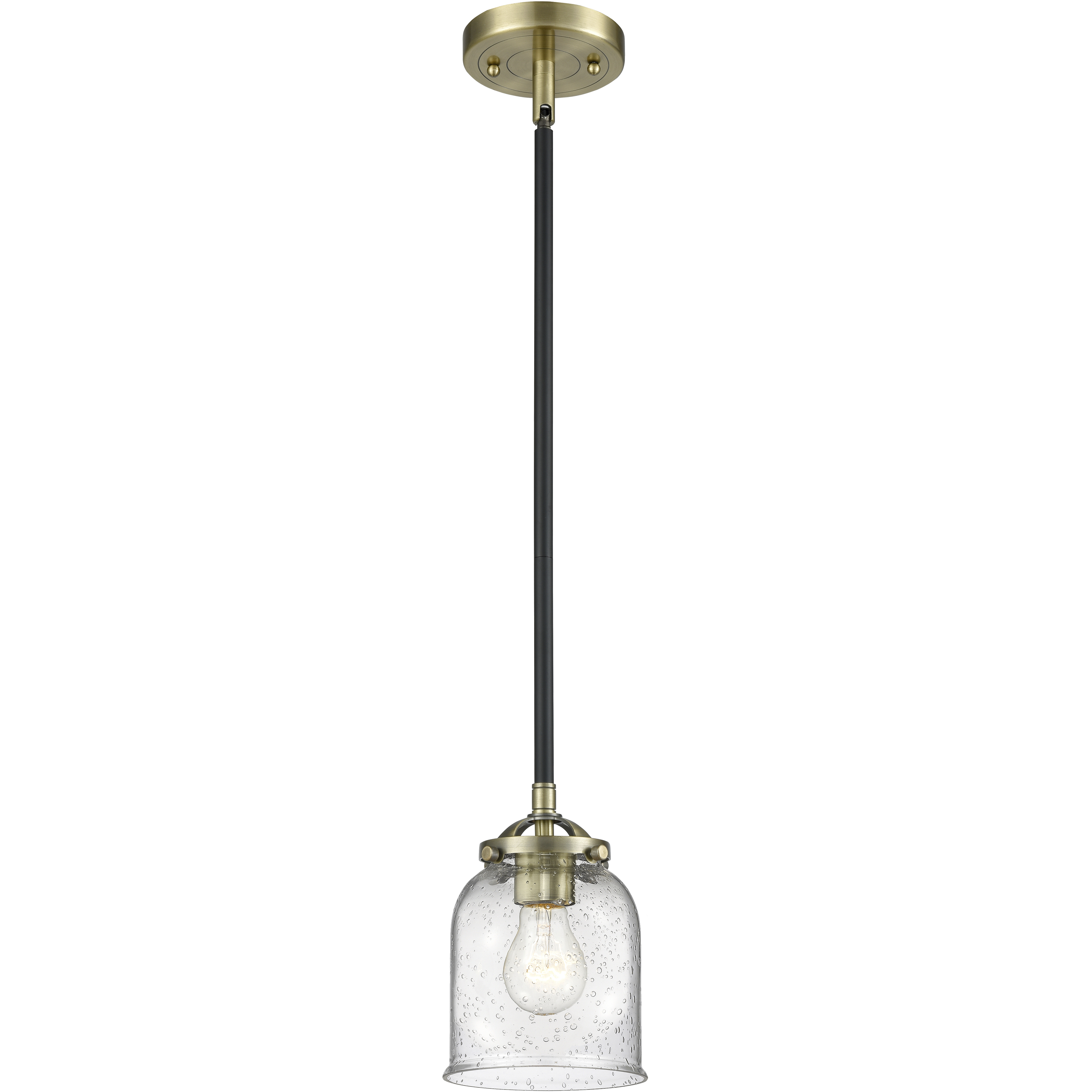 Nouveau Bell LED 5 inch Black Antique Brass Mini Pendant Ceiling Light in Seedy, Nouveau