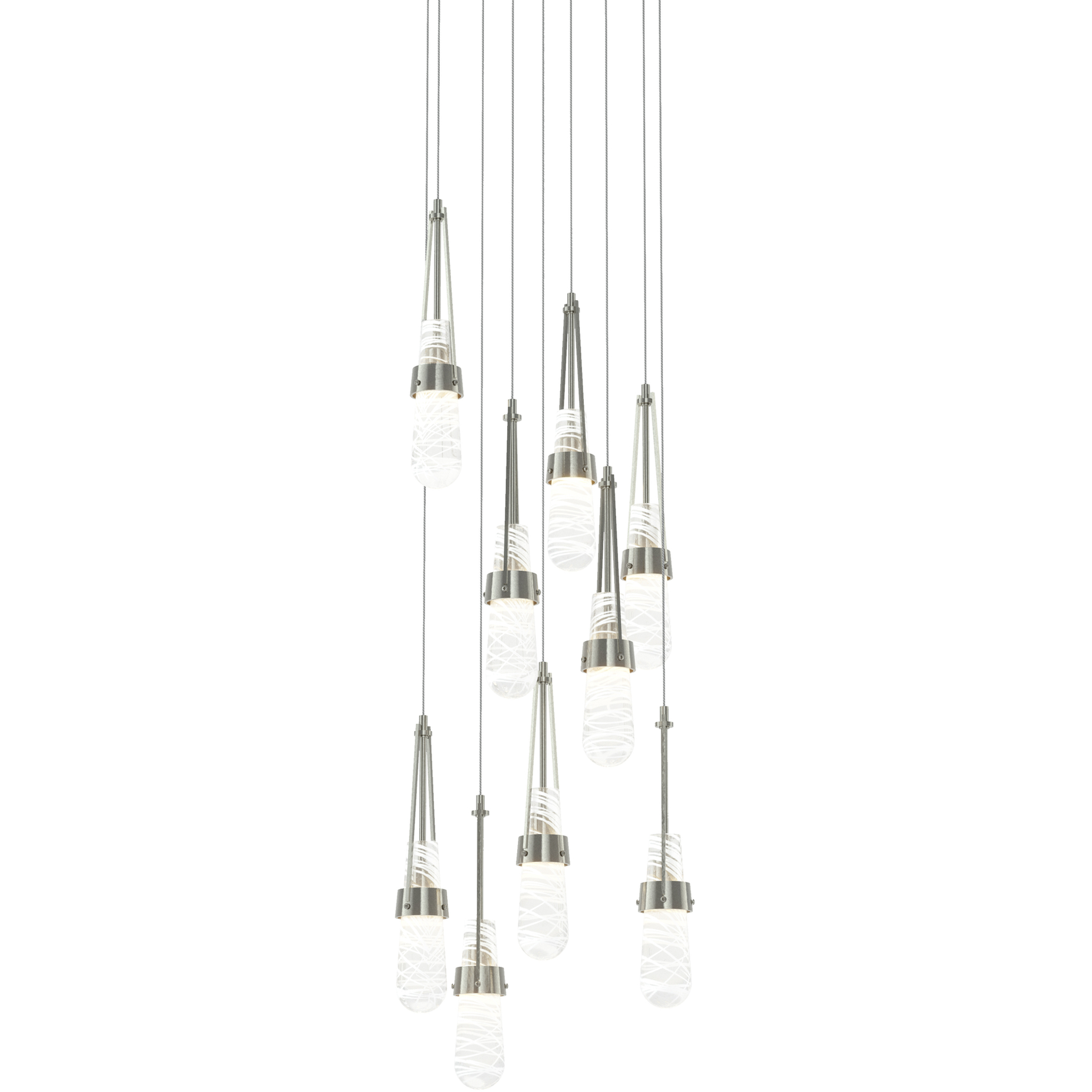 Link 9 Light 20.5 inch Sterling Pendant Ceiling Light in Clear with White Threading, Long