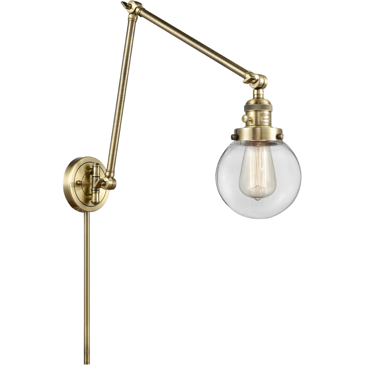 Beacon 30 inch 60.00 watt Antique Brass Swing Arm Wall Light, Franklin Restoration
