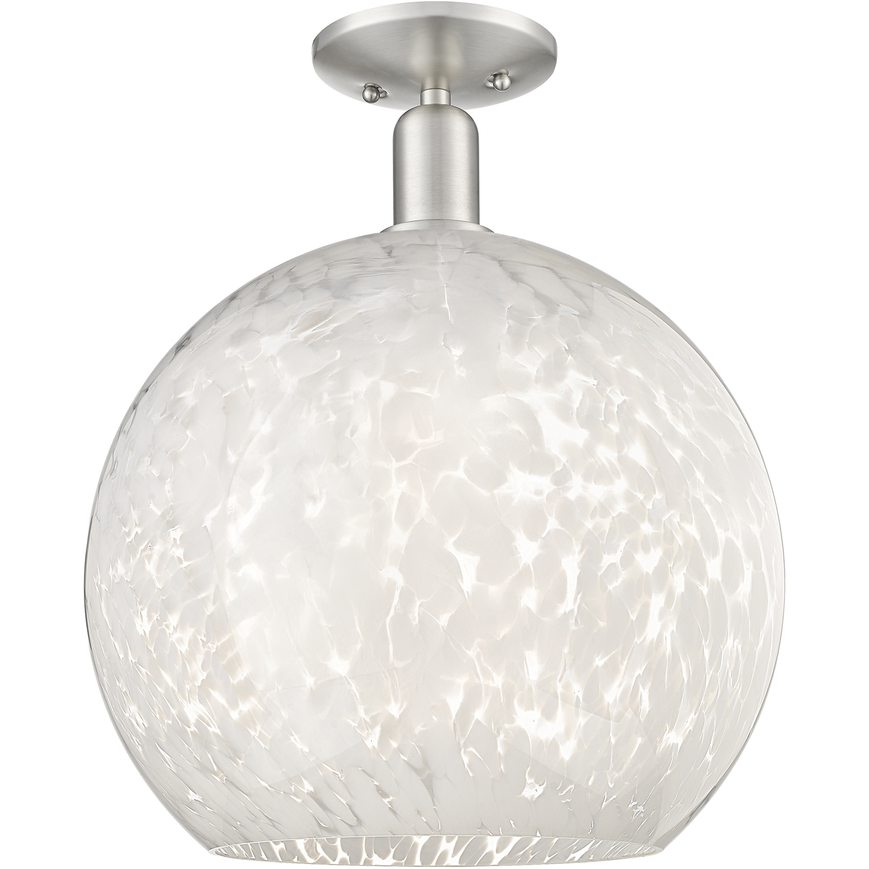 Arcadia White Mouchette 1 Light 13.75 inch Brushed Satin Nickel Semi-Flush Mount Ceiling Light