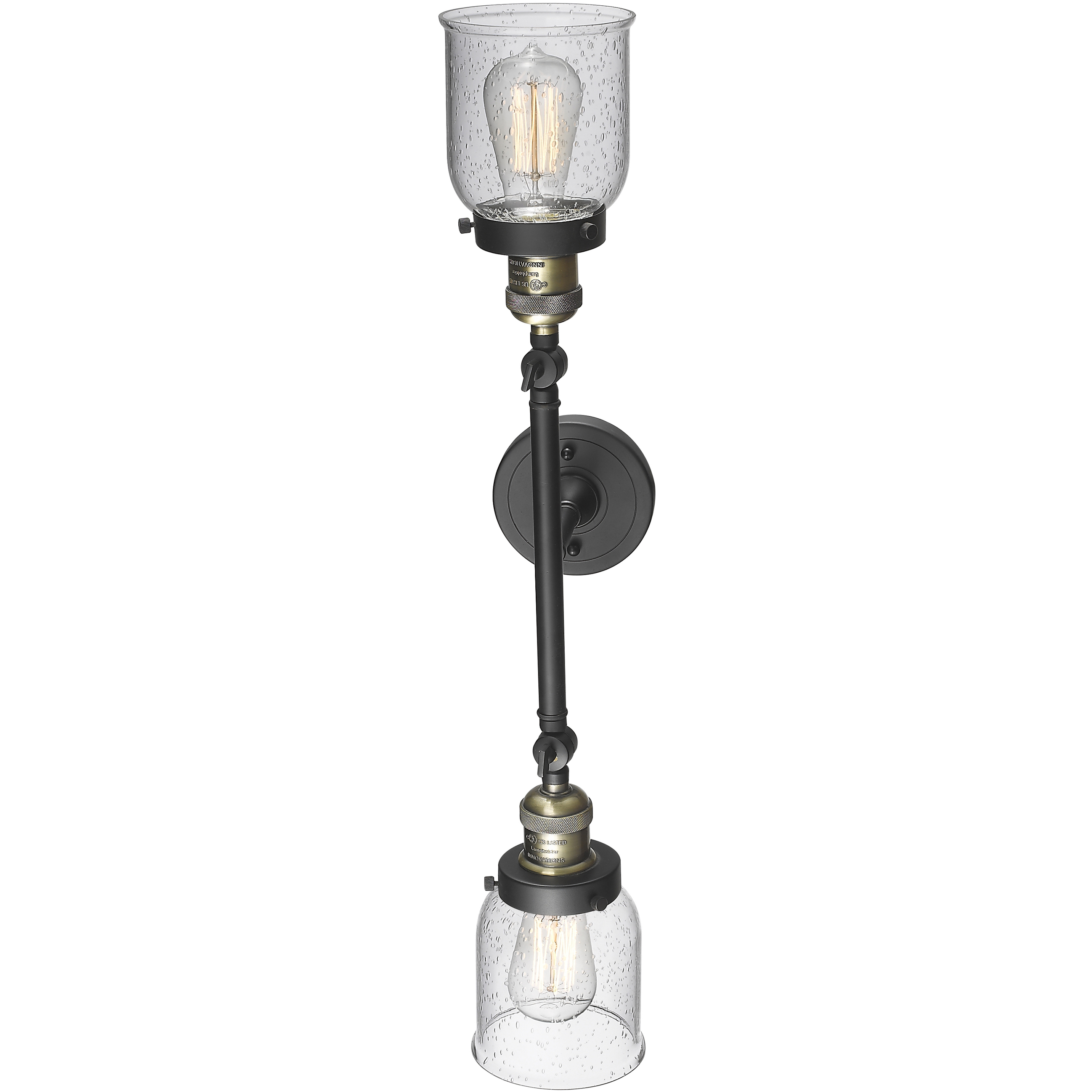 Franklin Restoration Small Bell LED 16 inch Black Antique Brass Bath Vanity Light Wall Light in Seedy Glass, Franklin Restoration
