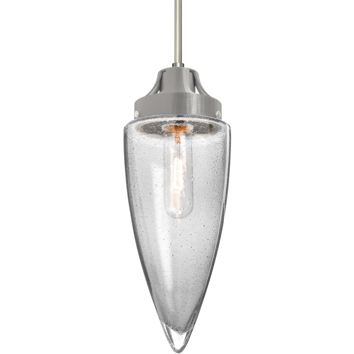 Sulu 1 Light Satin Nickel Pendant Ceiling Light in Clear Bubble Glass