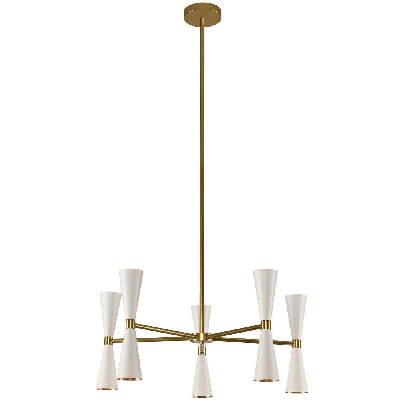 Milo LED 28 inch White and Vintage Brass Chandelier Ceiling Light, 5 Arm