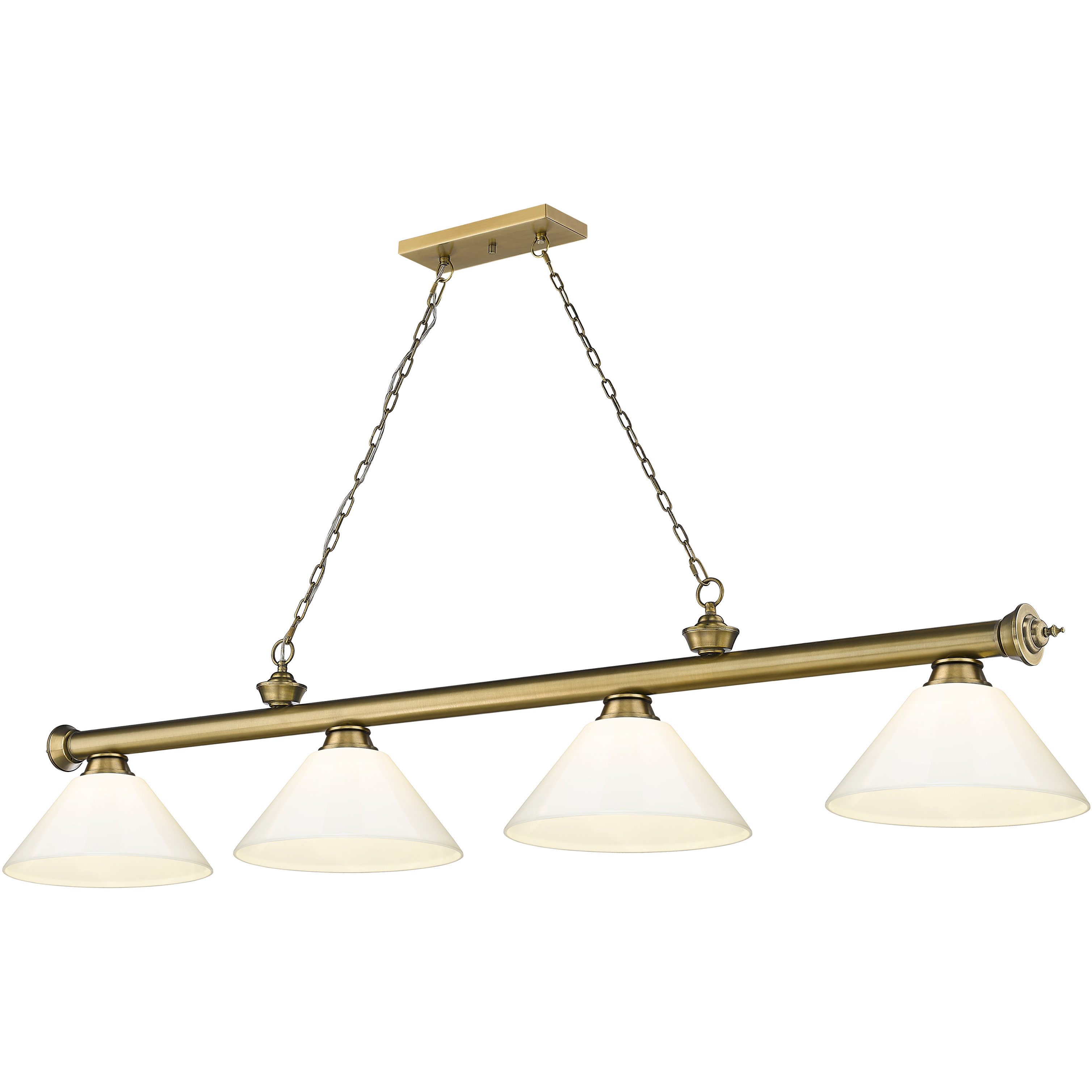 Cordon 4 Light 81.25 inch Rubbed Brass Billiard Ceiling Light in White Plastic