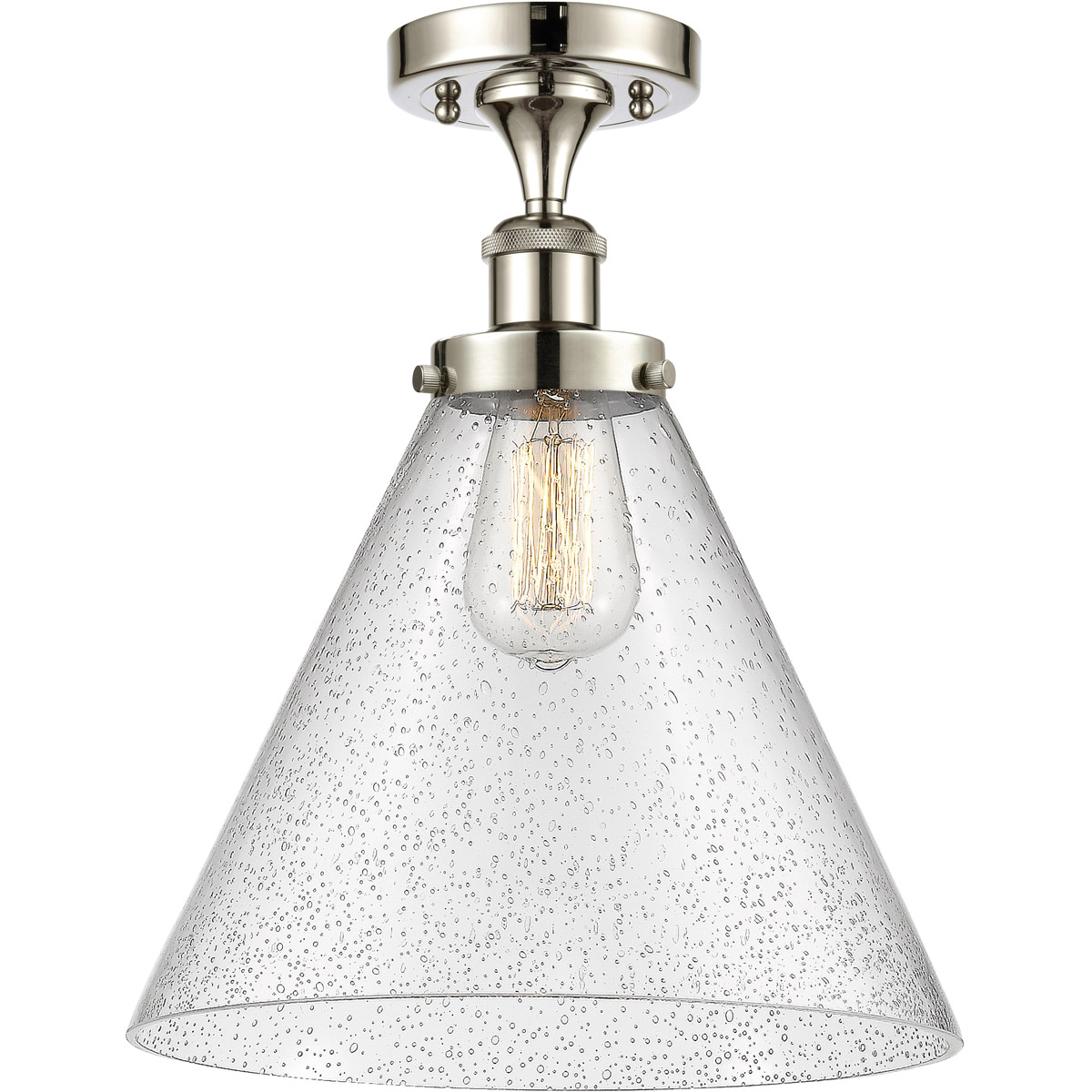 Ballston X-Large Cone LED 8 inch White and Polished Chrome Semi-Flush Mount Ceiling Light in Seedy Glass