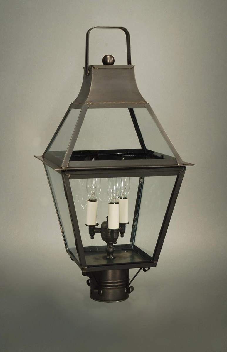 Uxbridge 3 Light 23 inch Antique Copper Post Lantern in Frosted Glass, No Chimney, Candelabra
