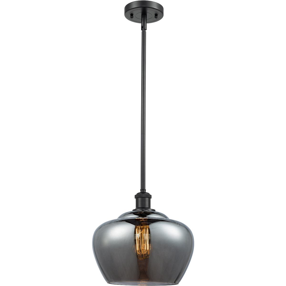 Ballston Large Fenton LED 11 inch Matte Black Pendant Ceiling Light in Light Smoke Glass, Ballston
