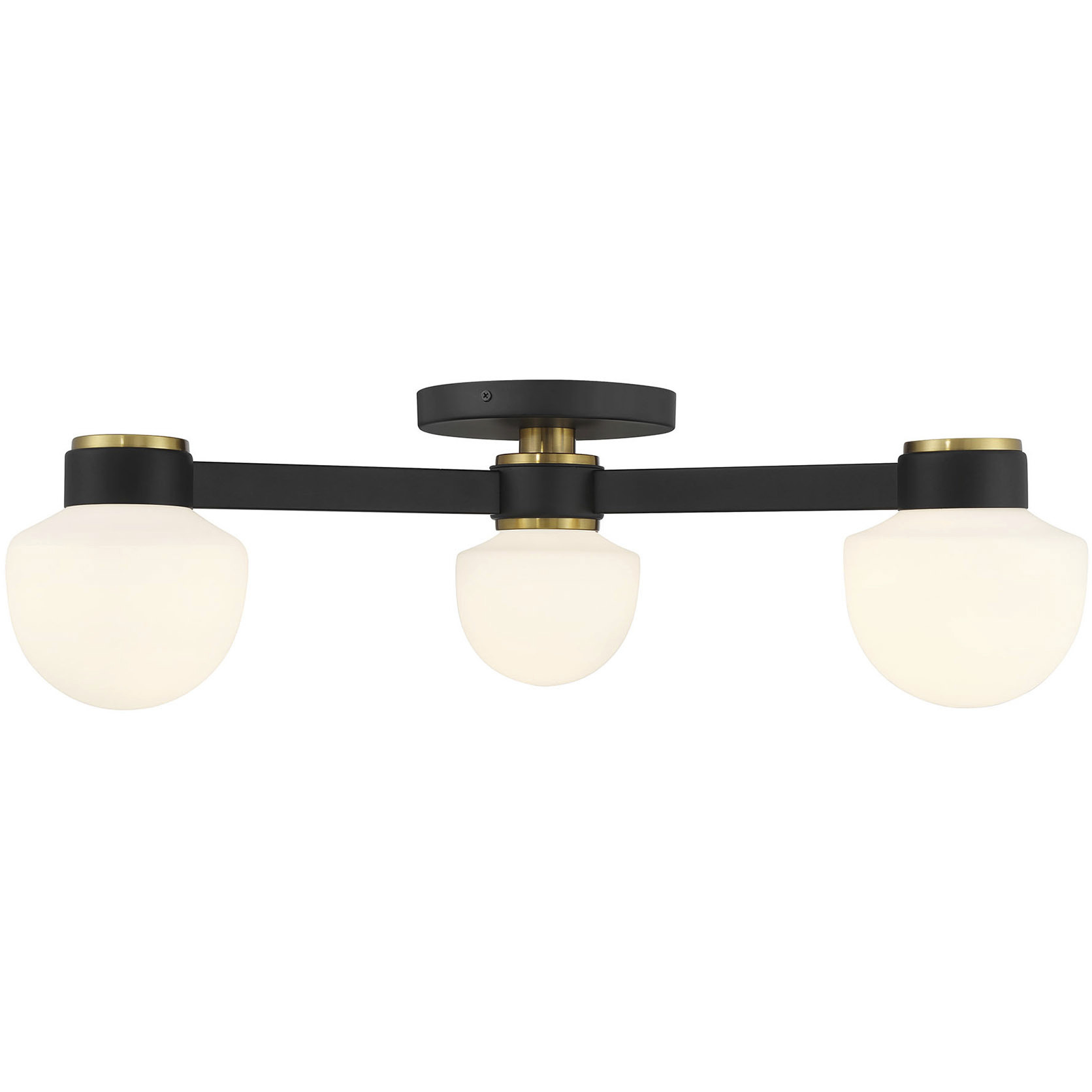 Mid-Century Modern 3 Light 30 inch Matte Black with Natural Brass Semi-Flush Ceiling Light