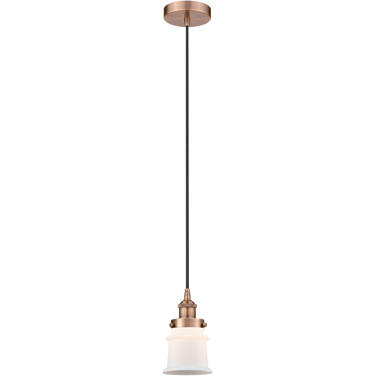Edison Canton LED 6 inch Antique Copper Mini Pendant Ceiling Light in Matte White Glass