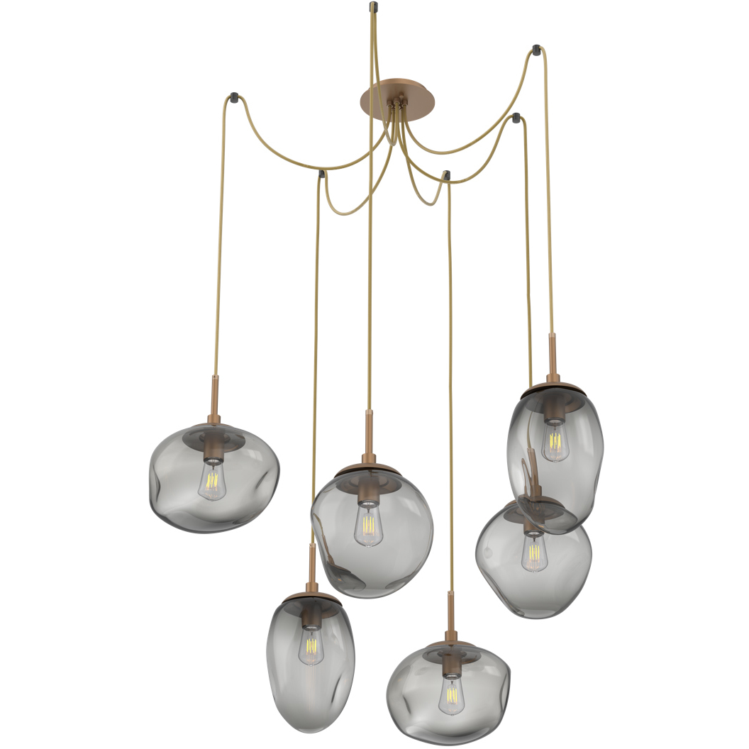 Cosmos 6 Light 17 inch Novel Brass Swag Multi-Pendant Ceiling Light in Smoke