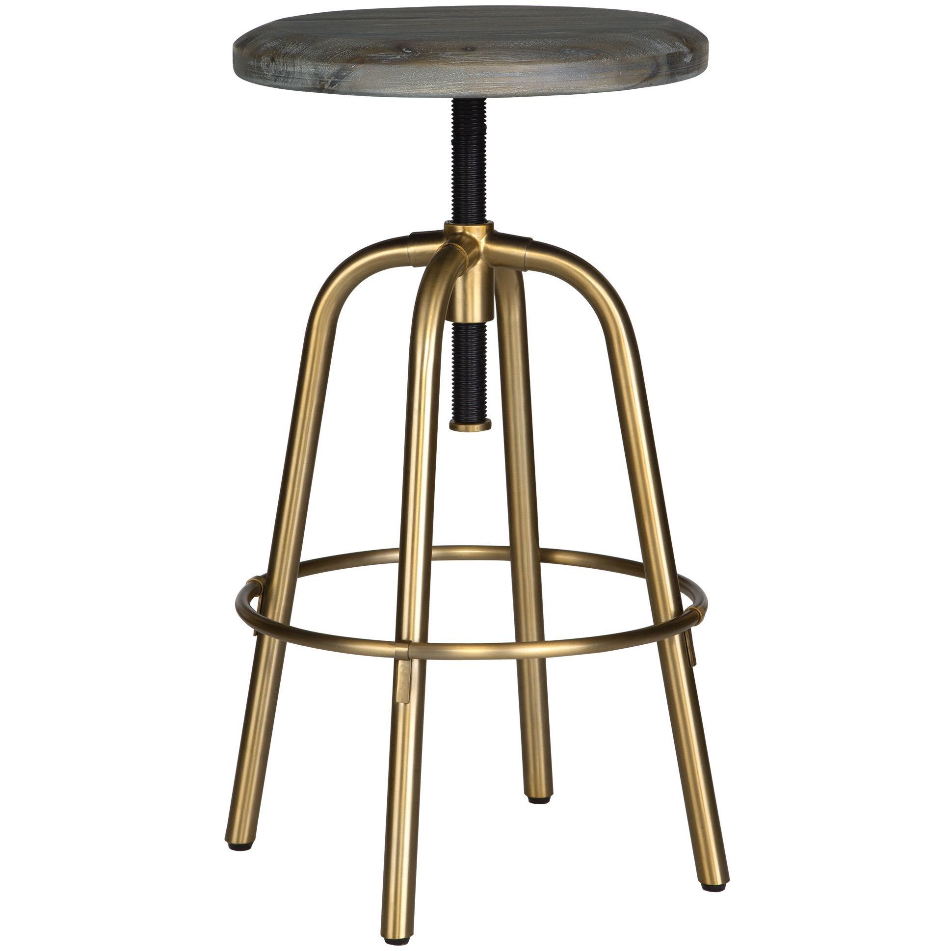 Revolve 24 inch Brushed Brass and Dark Walnut Counter Stool