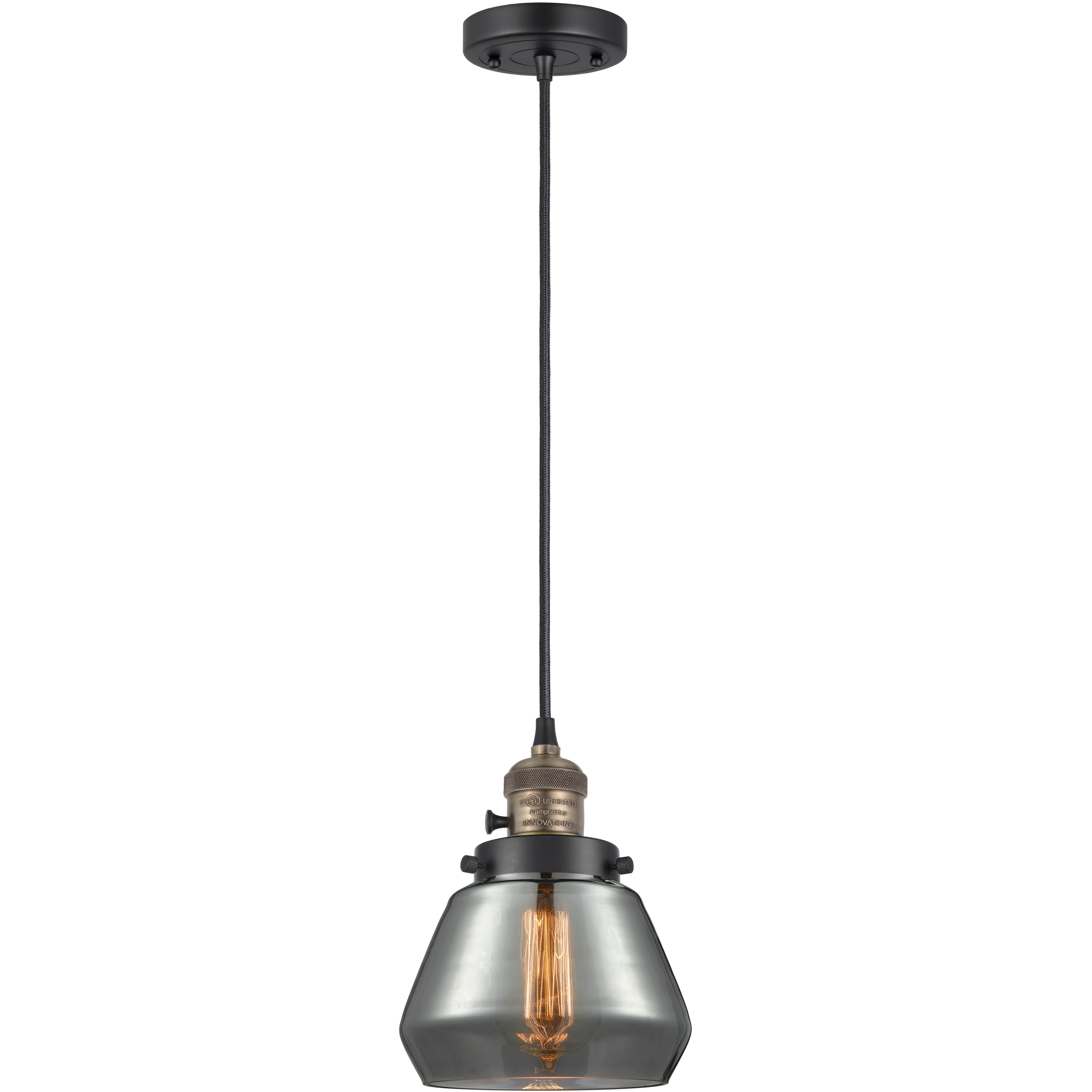 Franklin Restoration Fulton 1 Light 7 inch Black Antique Brass Mini Pendant Ceiling Light in Bulb Not Included, Light Smoke Glass