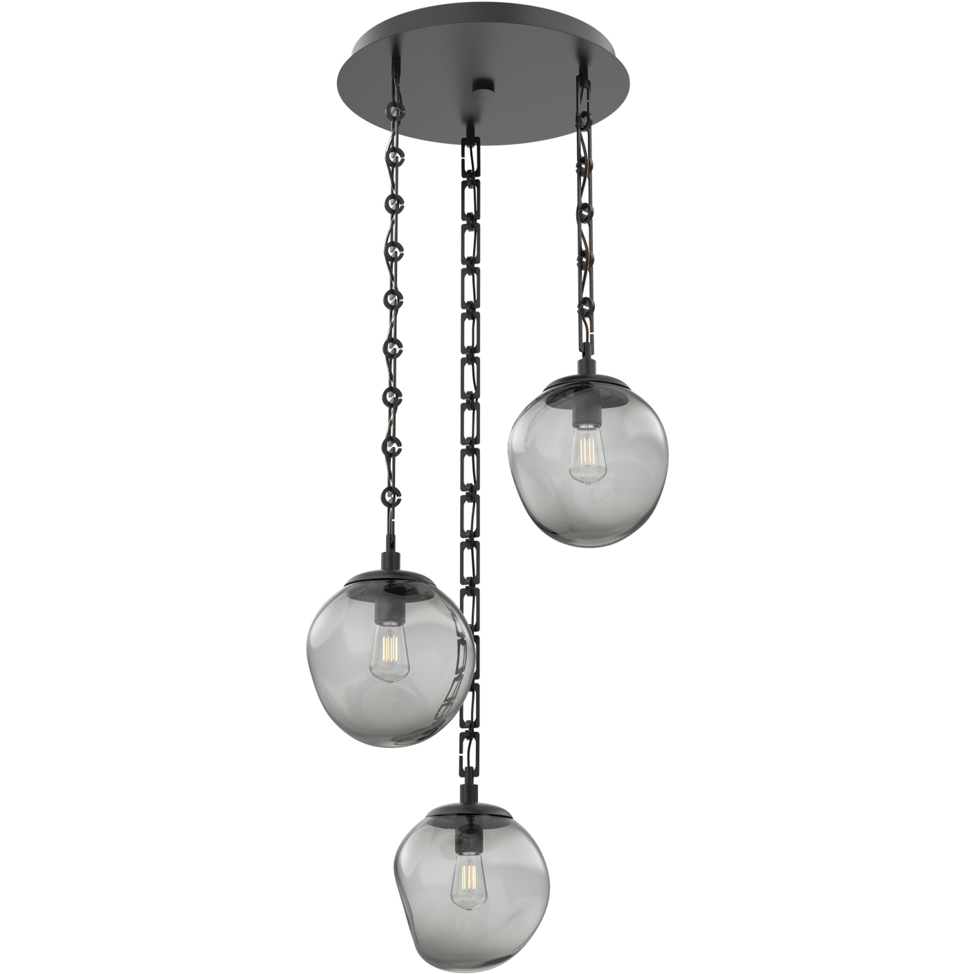 Aster 3 Light 22.3 inch Matte Black Multi-Pendant Ceiling Light in Smoke, Rectangular Chain