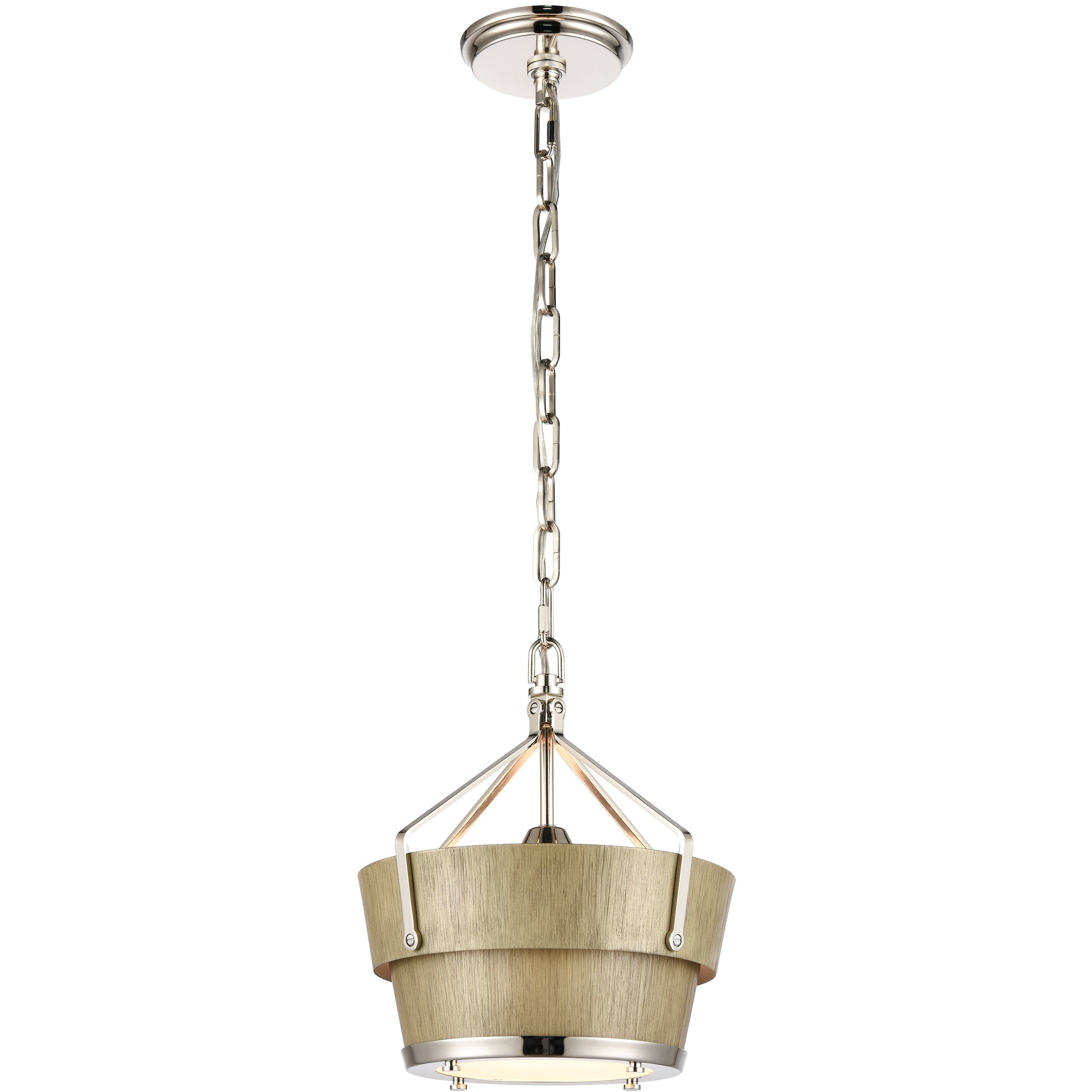 Marin 1 Light 10.5 inch Polished Nickel with Wood Tone Pendant Ceiling Light