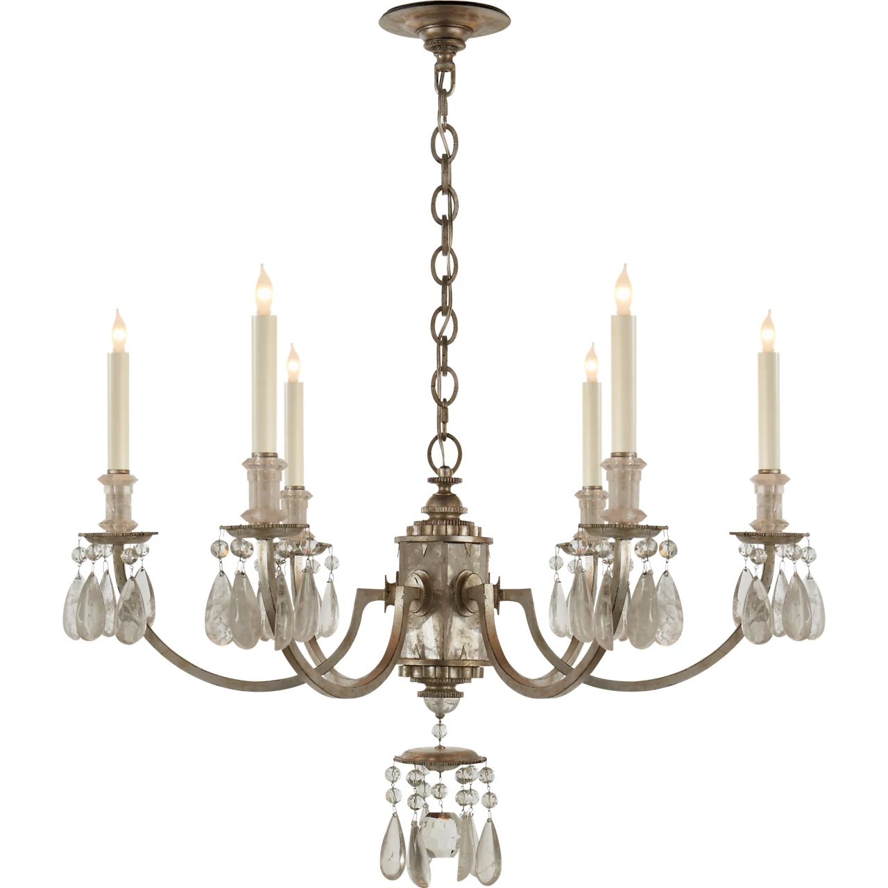 Thomas O'Brien Elizabeth 6 Light 33 inch Burnished Silver Leaf Chandelier Ceiling Light