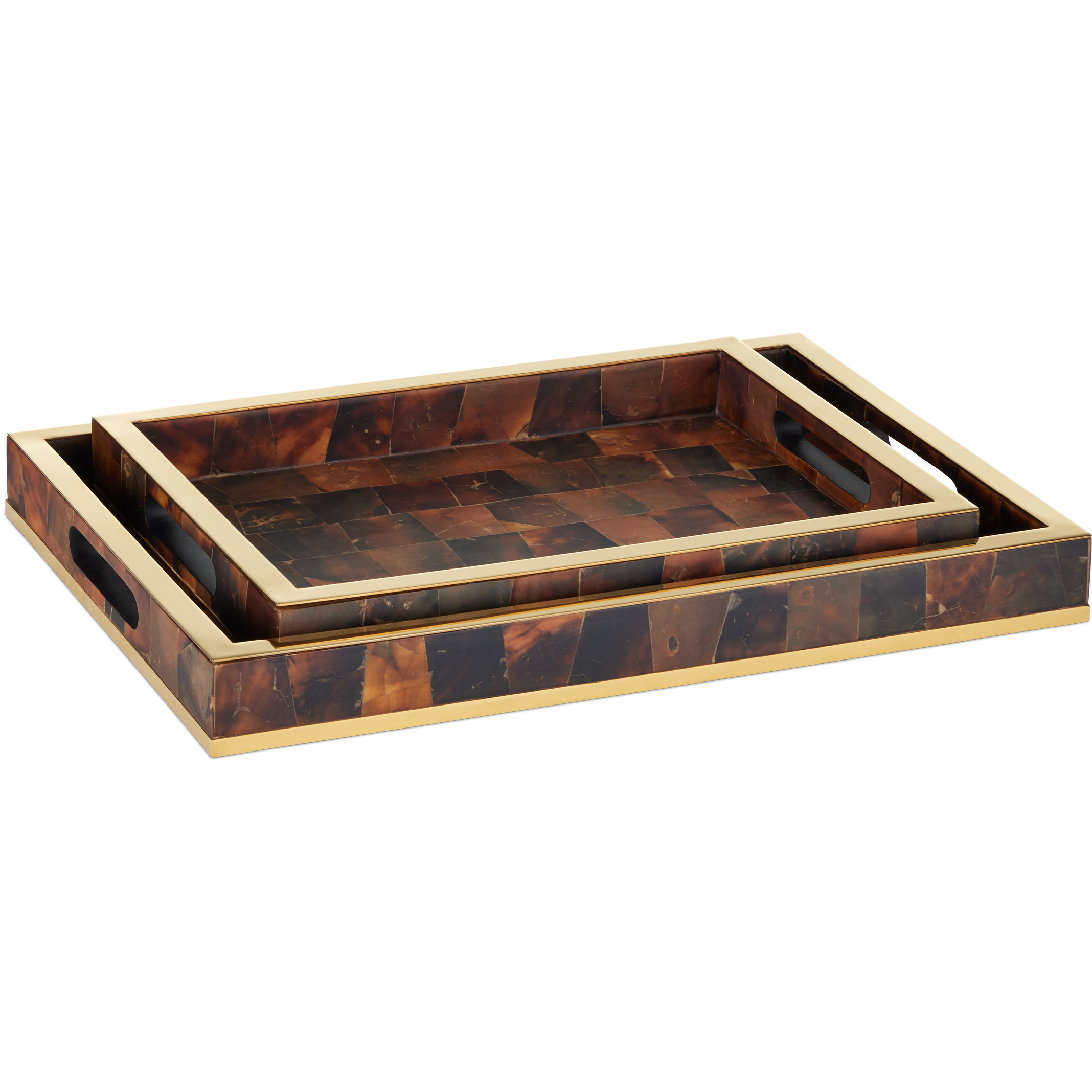 Casey Natural and Brass Trays, Set of 2