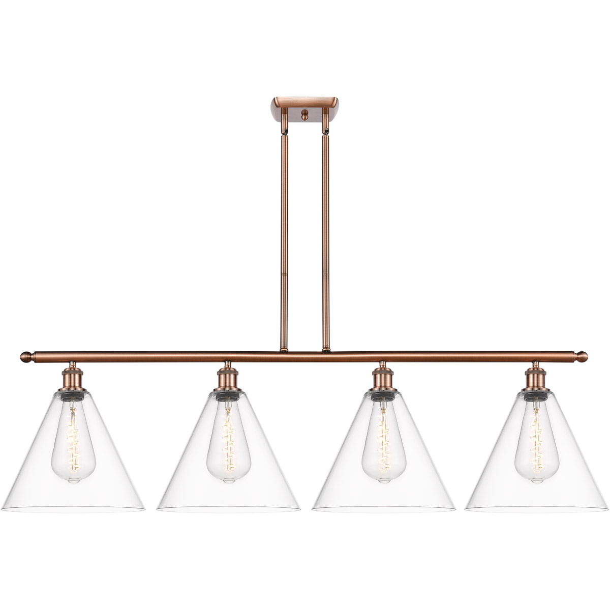 Ballston Ballston Cone 4 Light 50 inch Antique Copper Island Light Ceiling Light in Clear Glass