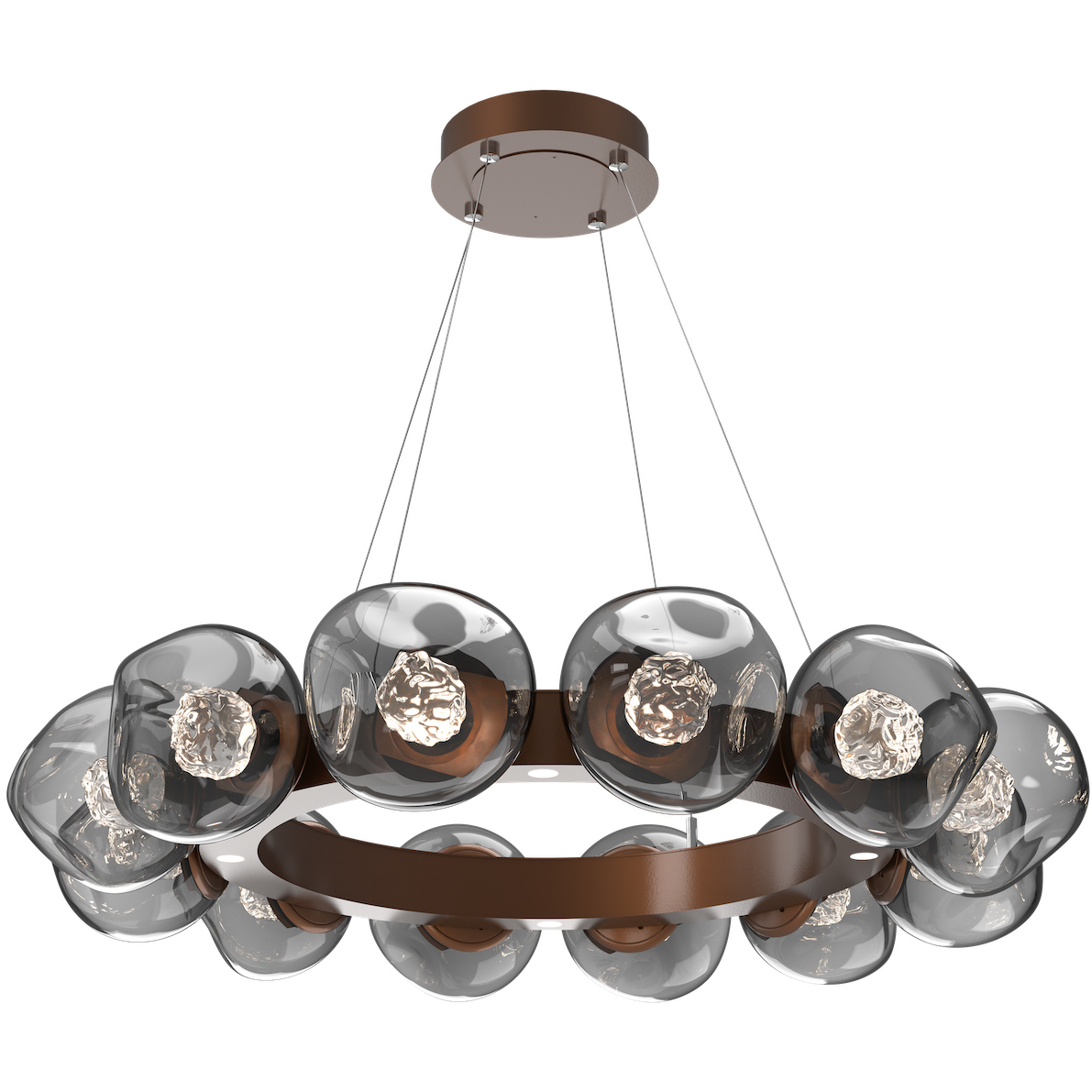 Luna LED Burnished Bronze Multi-Pendant Ceiling Light in 3000K LED, Floret Inner - Smoke Outer