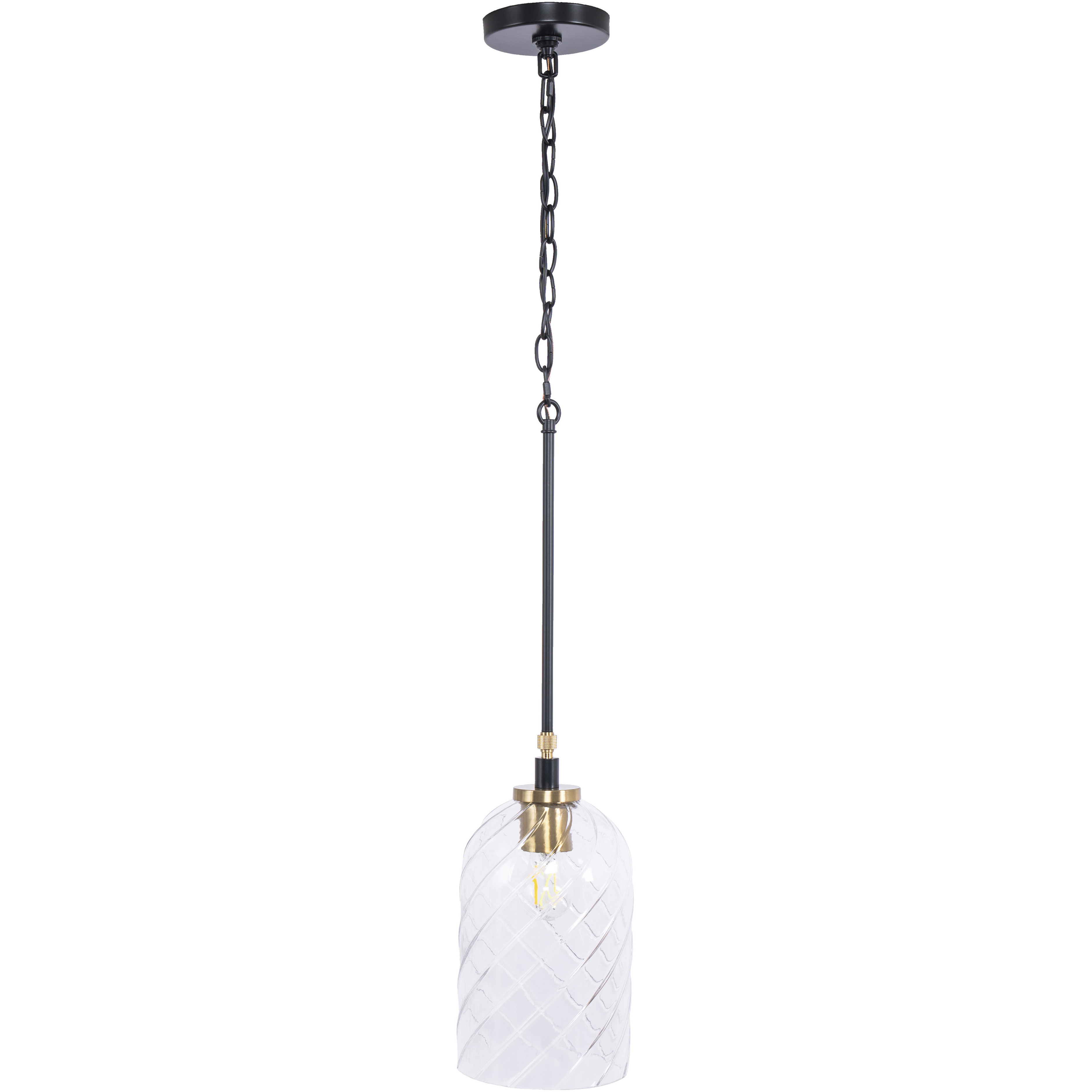 Council 1 Light 7 inch Flat Black/Satin Brass Pendant Ceiling Light in Clear Swirl Textured Glass