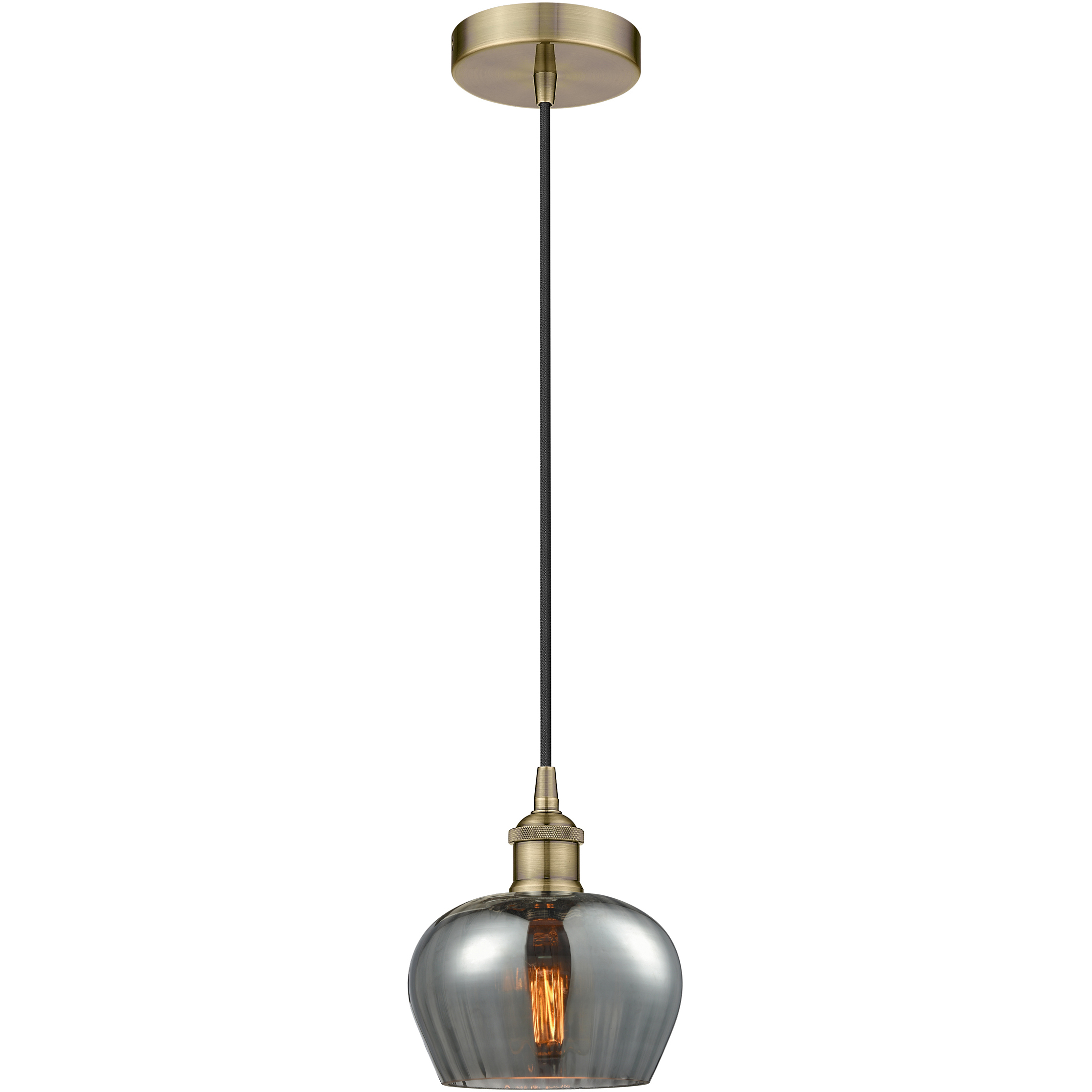 Fenton 1 Light 6.5 inch Antique Brass Mini Pendant Ceiling Light in Plated Smoke